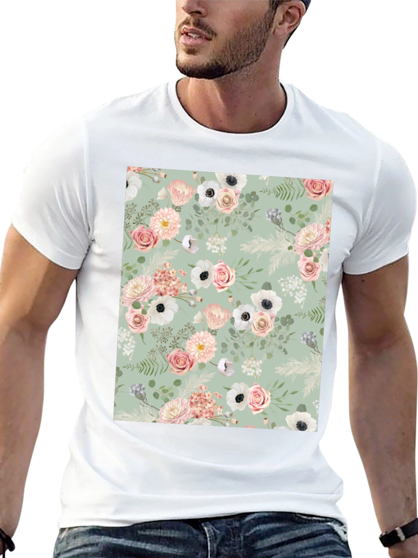 Floral Pattern Black Tee