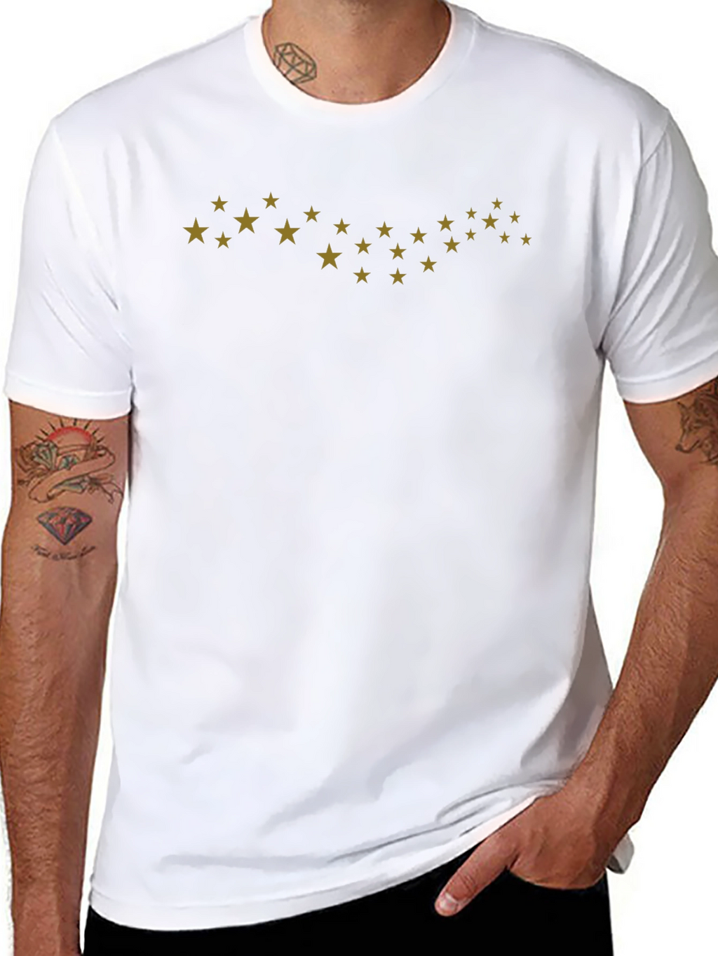 Stylish Black Tee with Gold Star Design