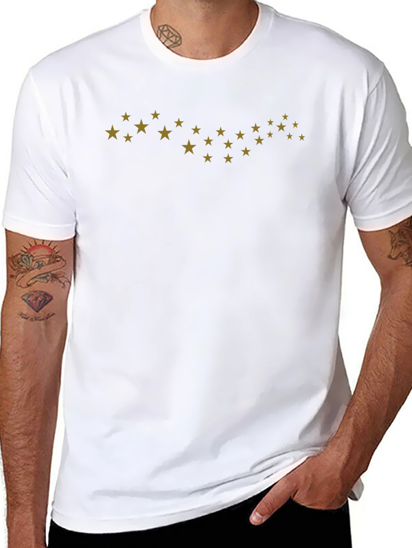 Stylish Black Tee with Gold Star Design