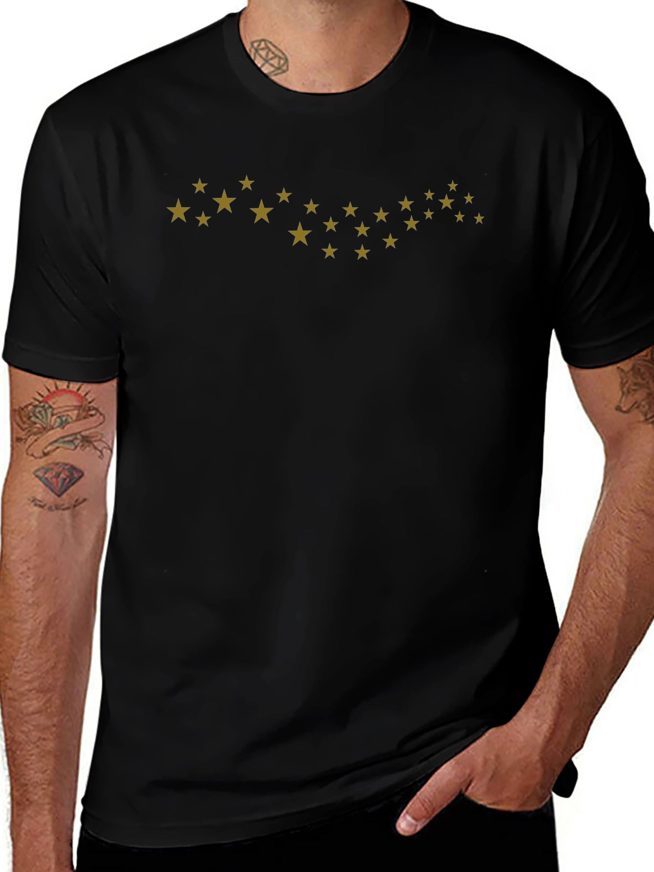 Stylish Black Tee with Gold Star Design