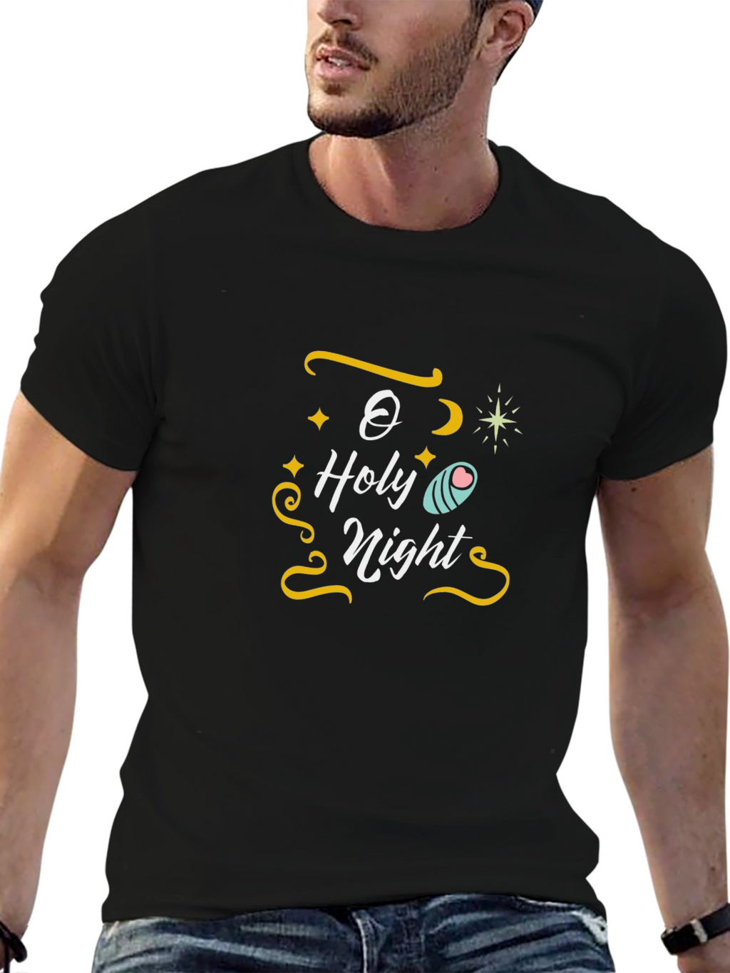 O Holy Night Graphic Tee - Black Cotton T-Shirt