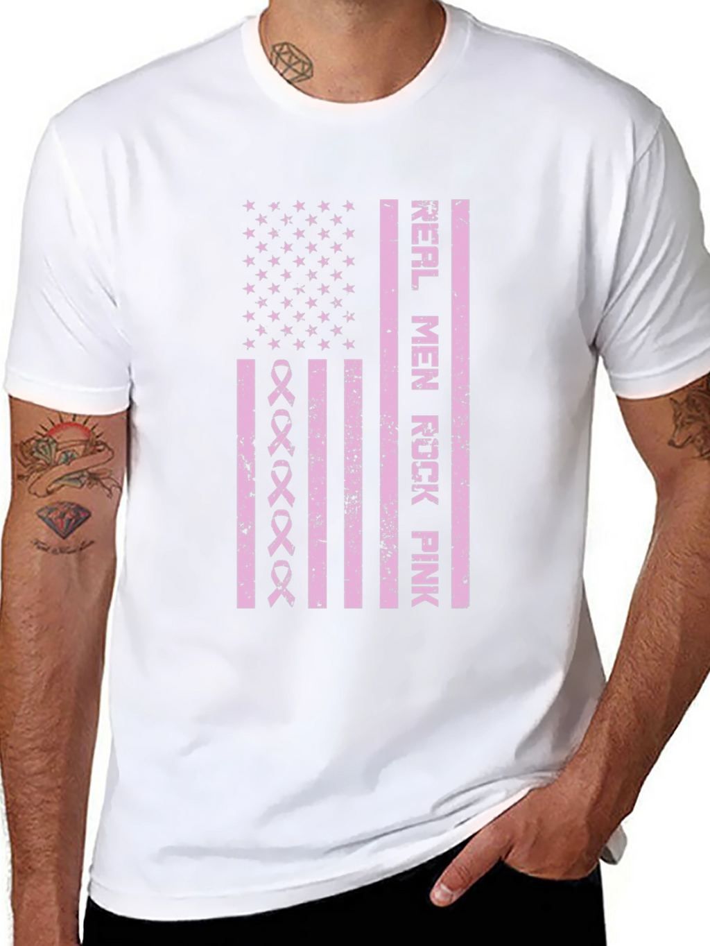 Real Men Rock Pink Breast Cancer Awareness T-Shirt