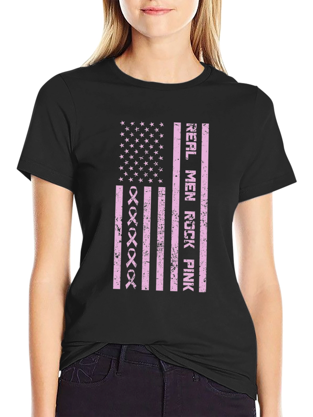 Real Men Rock Pink Breast Cancer Awareness T-Shirt