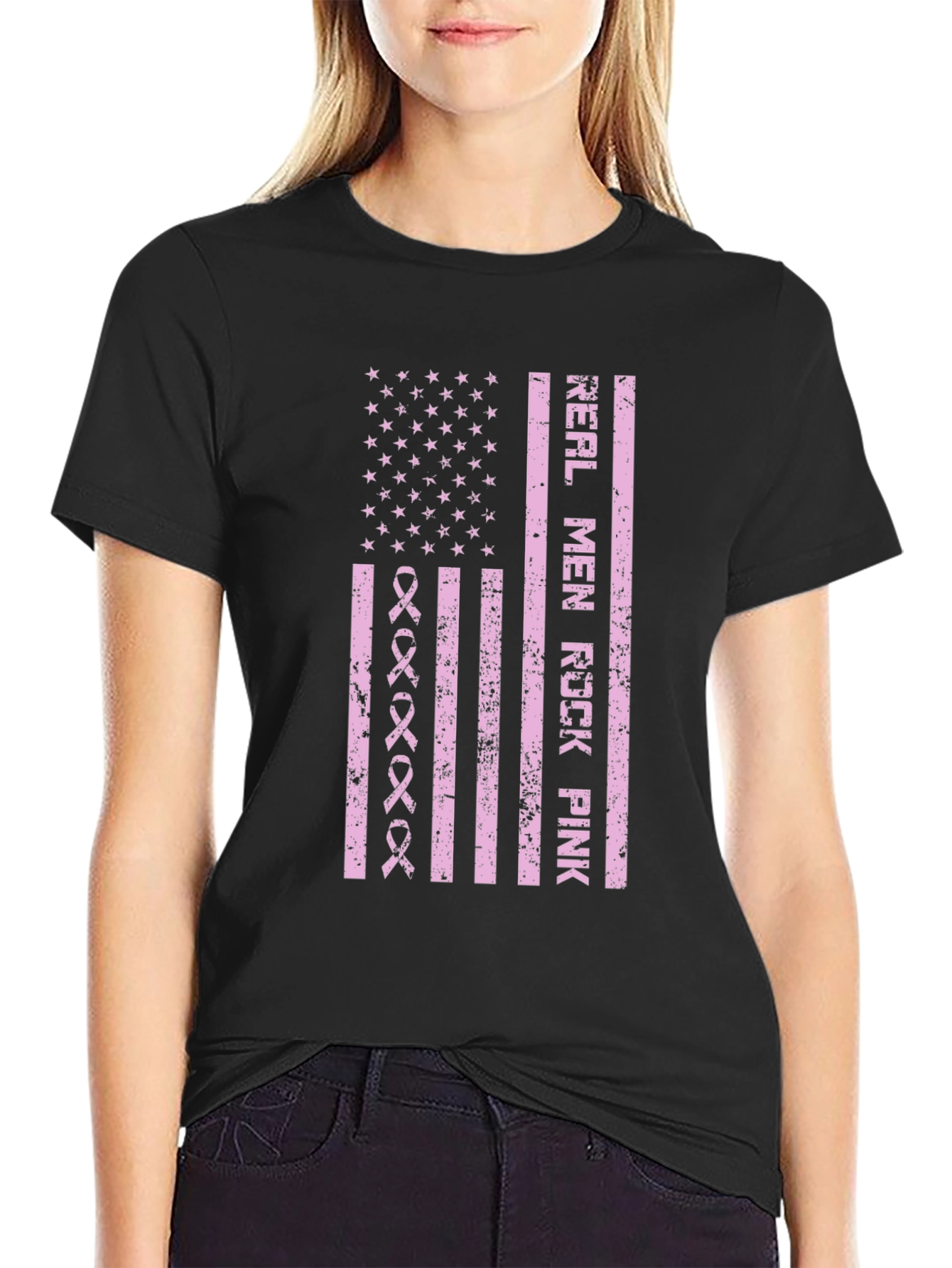 Real Men Rock Pink Breast Cancer Awareness T-Shirt