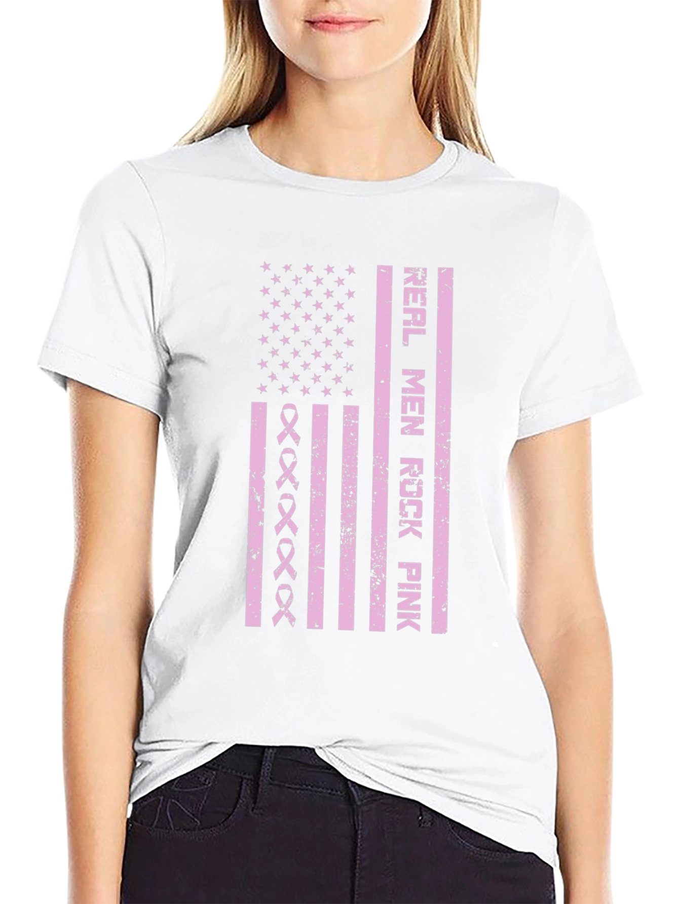 Real Men Rock Pink Breast Cancer Awareness T-Shirt