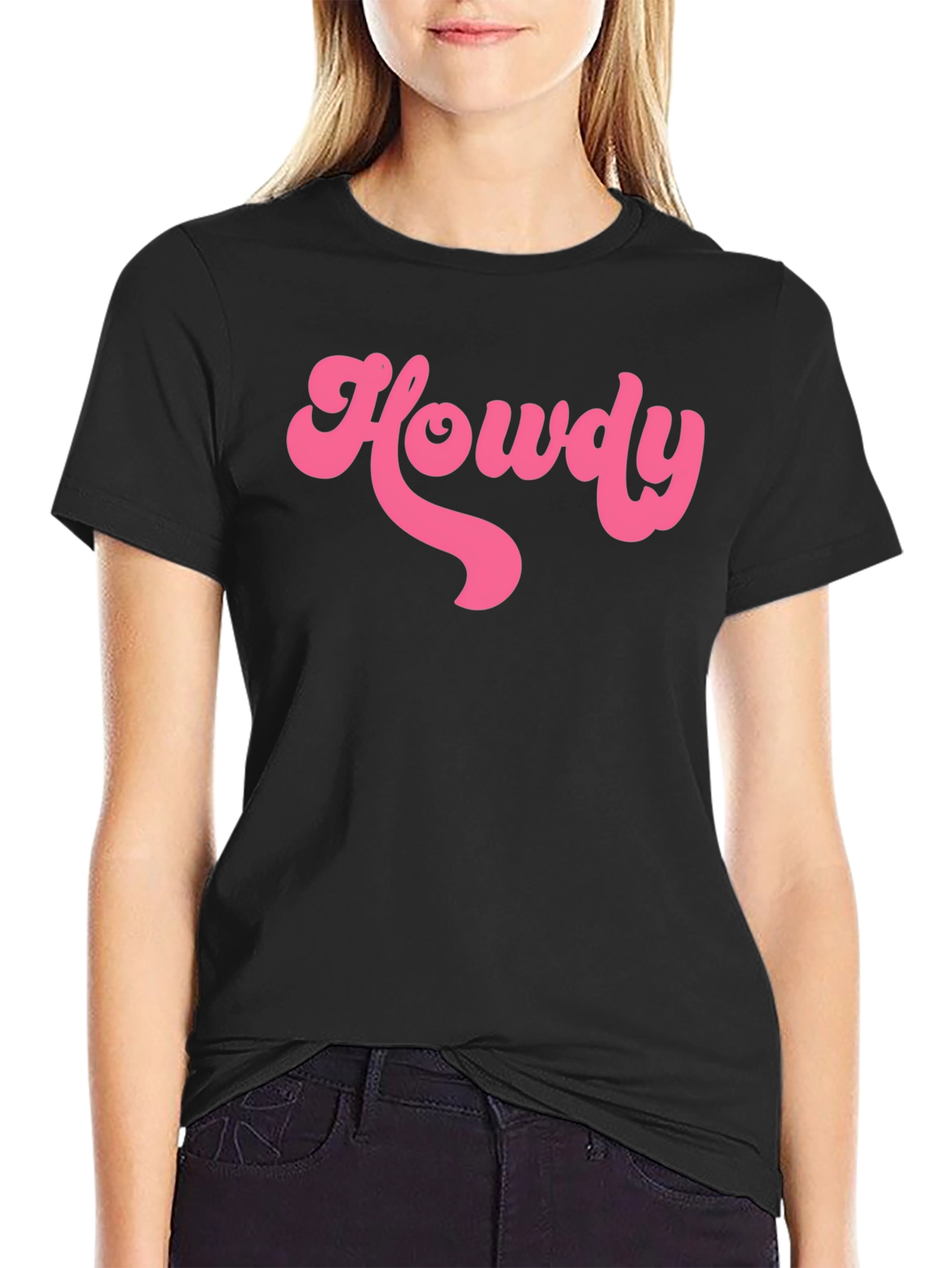 Howdy T-Shirt - Retro Pink Graphic on Black Tee