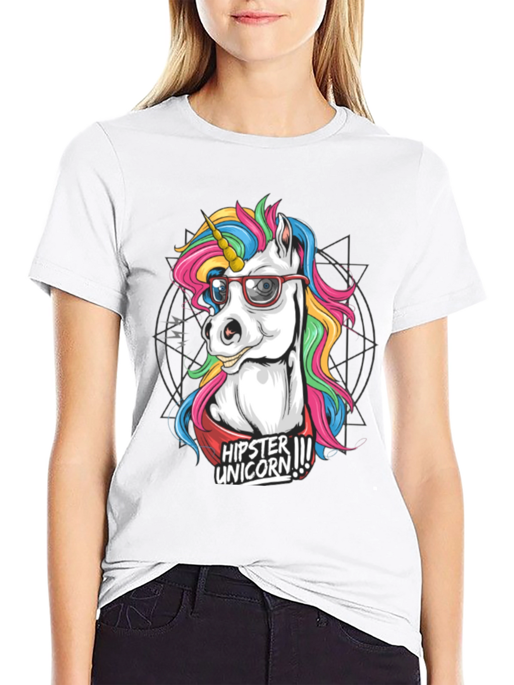 Hipster Unicorn Graphic T-Shirt - Black