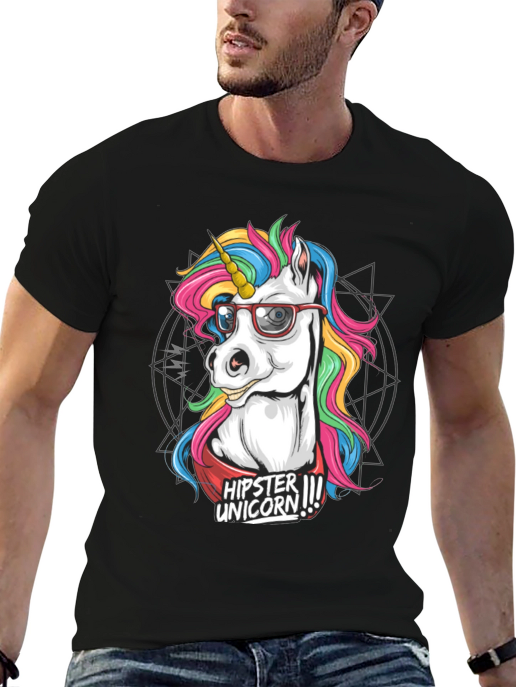 Hipster Unicorn Graphic T-Shirt - Black