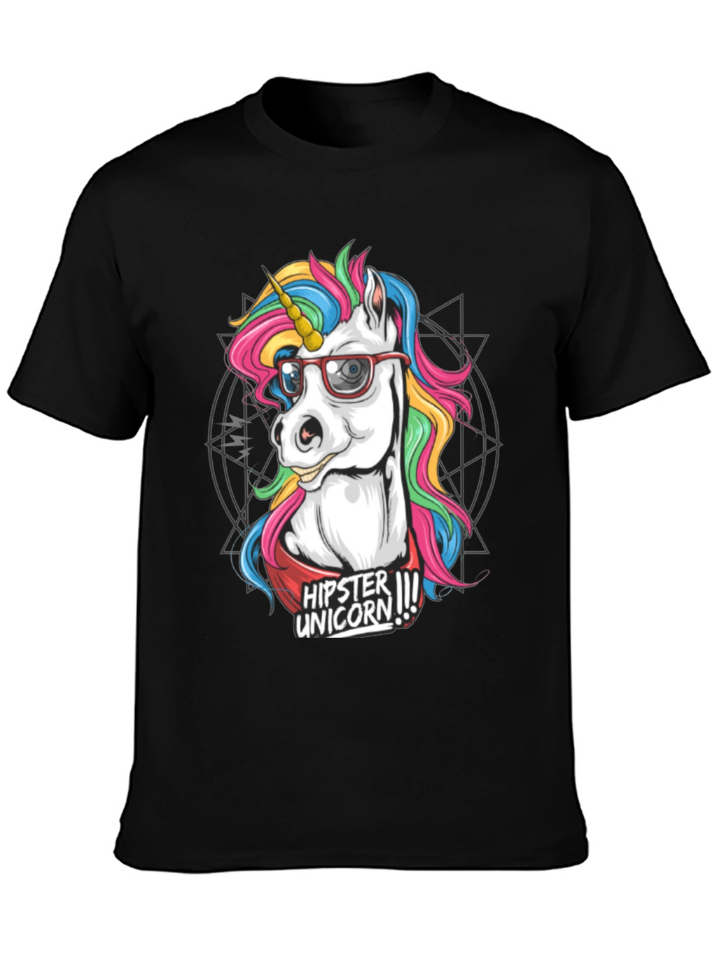 Hipster Unicorn Graphic T-Shirt - Black
