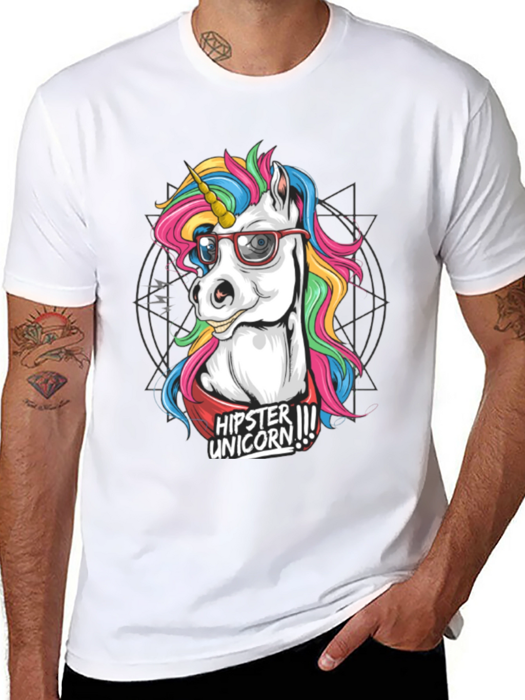 Hipster Unicorn Graphic T-Shirt - Black