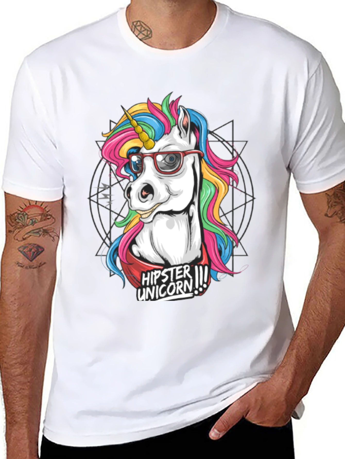 Hipster Unicorn Graphic T-Shirt - Black