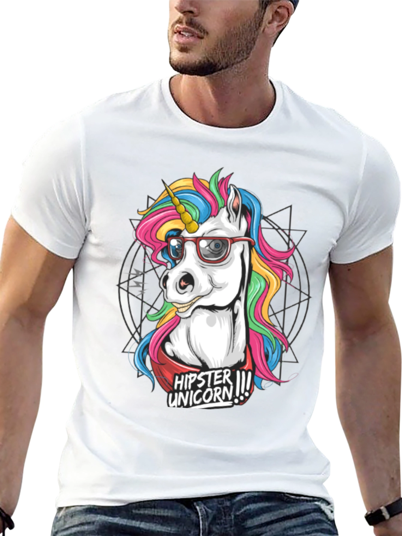 Hipster Unicorn Graphic T-Shirt - Black
