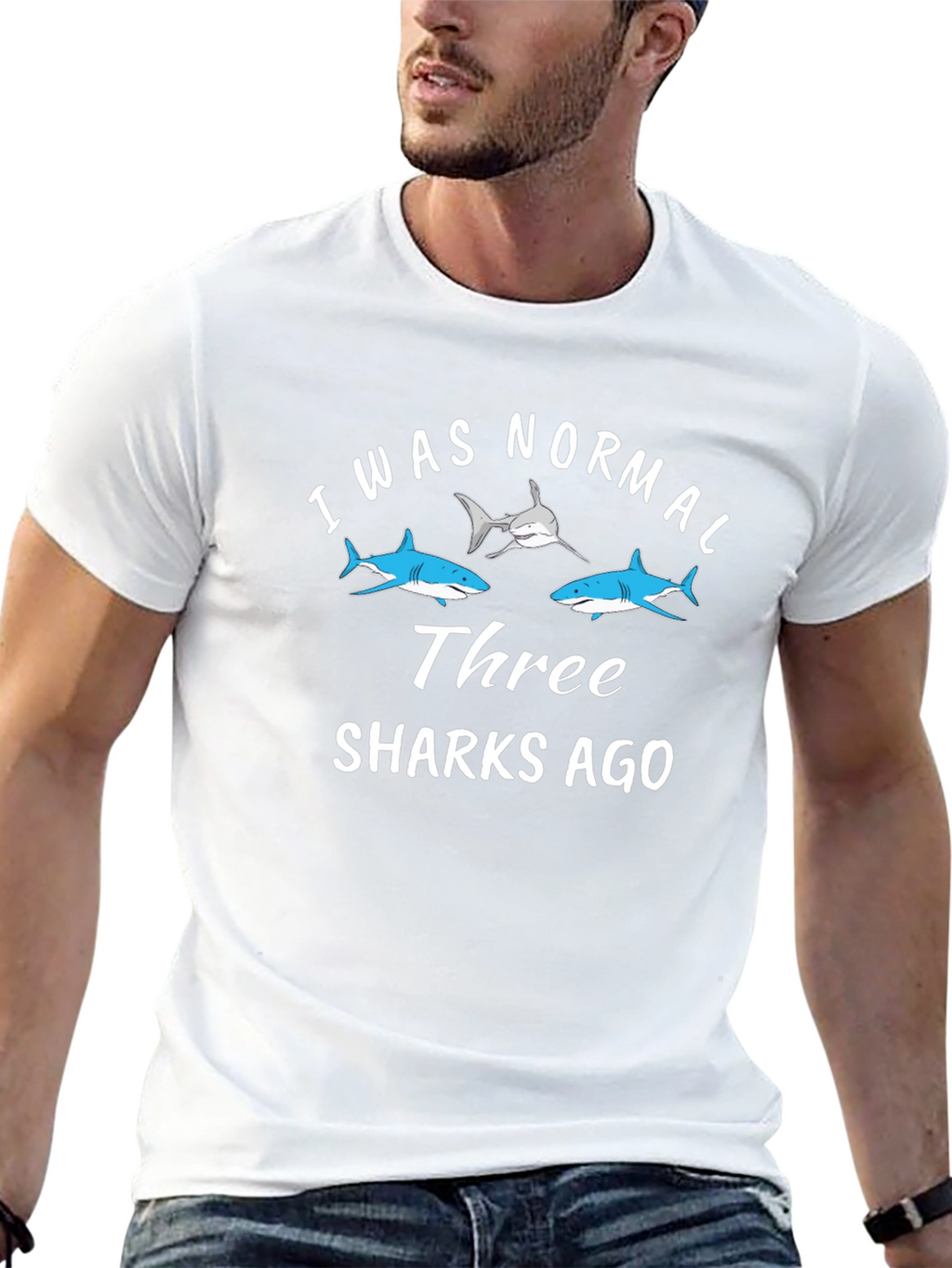 I Was Normal Three Sharks Ago Black T-Shirt