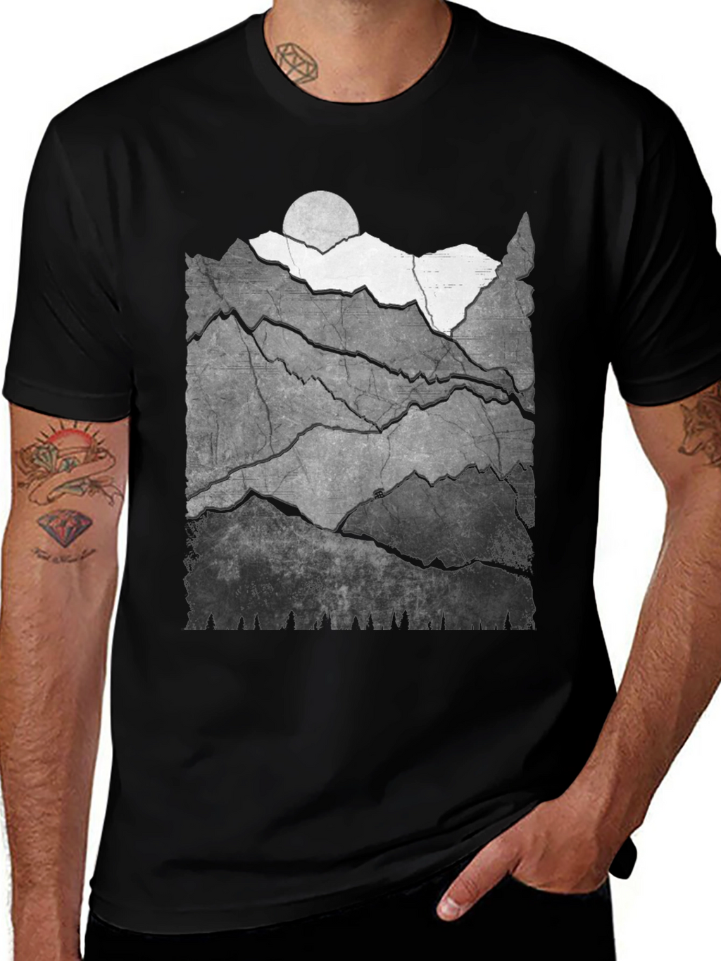 Mountainscape Graphic Tee - Black Cotton Blend