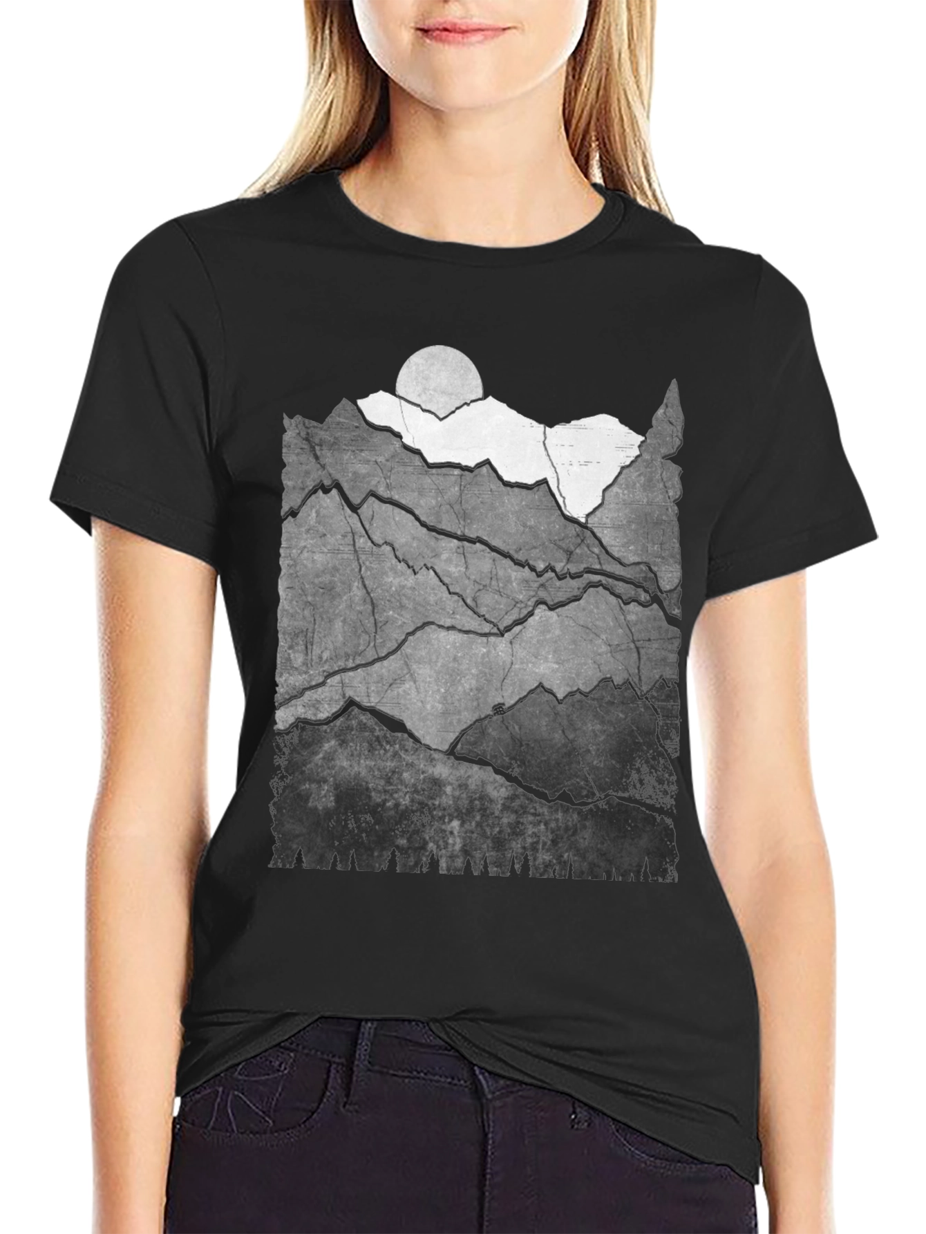 Mountainscape Graphic Tee - Black Cotton Blend