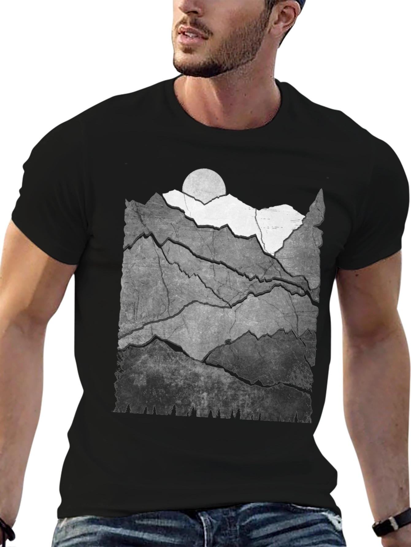 Mountainscape Graphic Tee - Black Cotton Blend