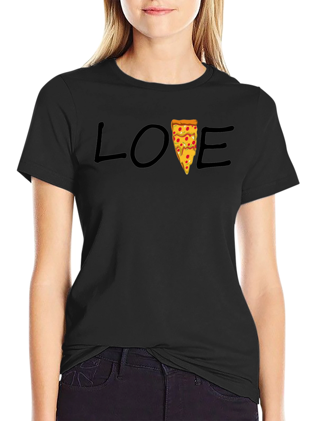Love Pizza Graphic Tee - Casual Black T-Shirt