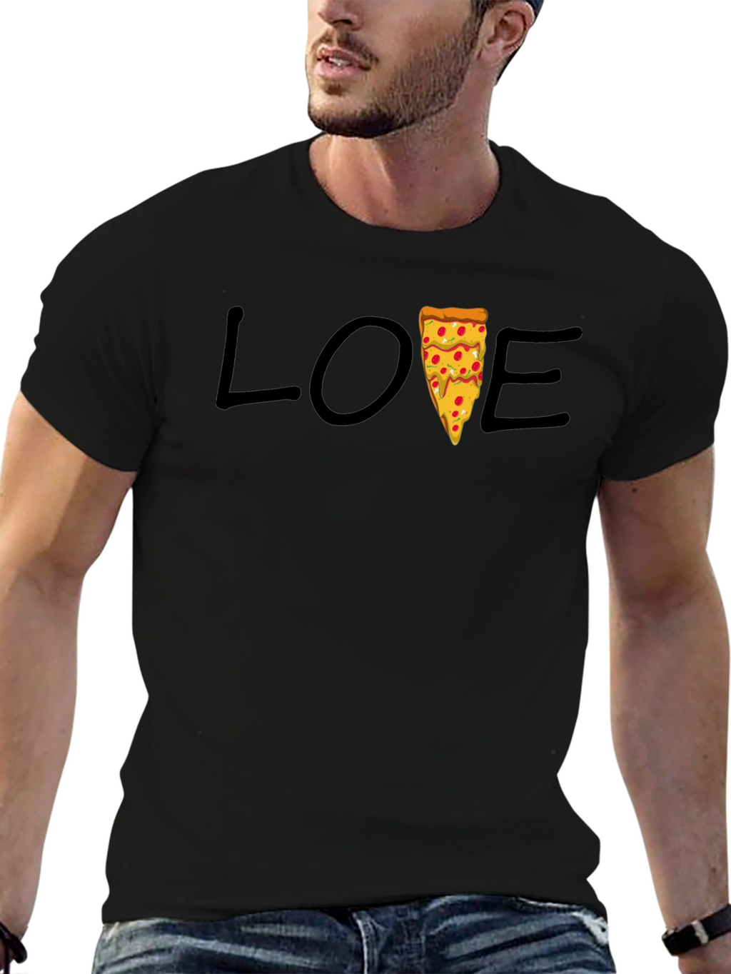 Love Pizza Graphic Tee - Casual Black T-Shirt
