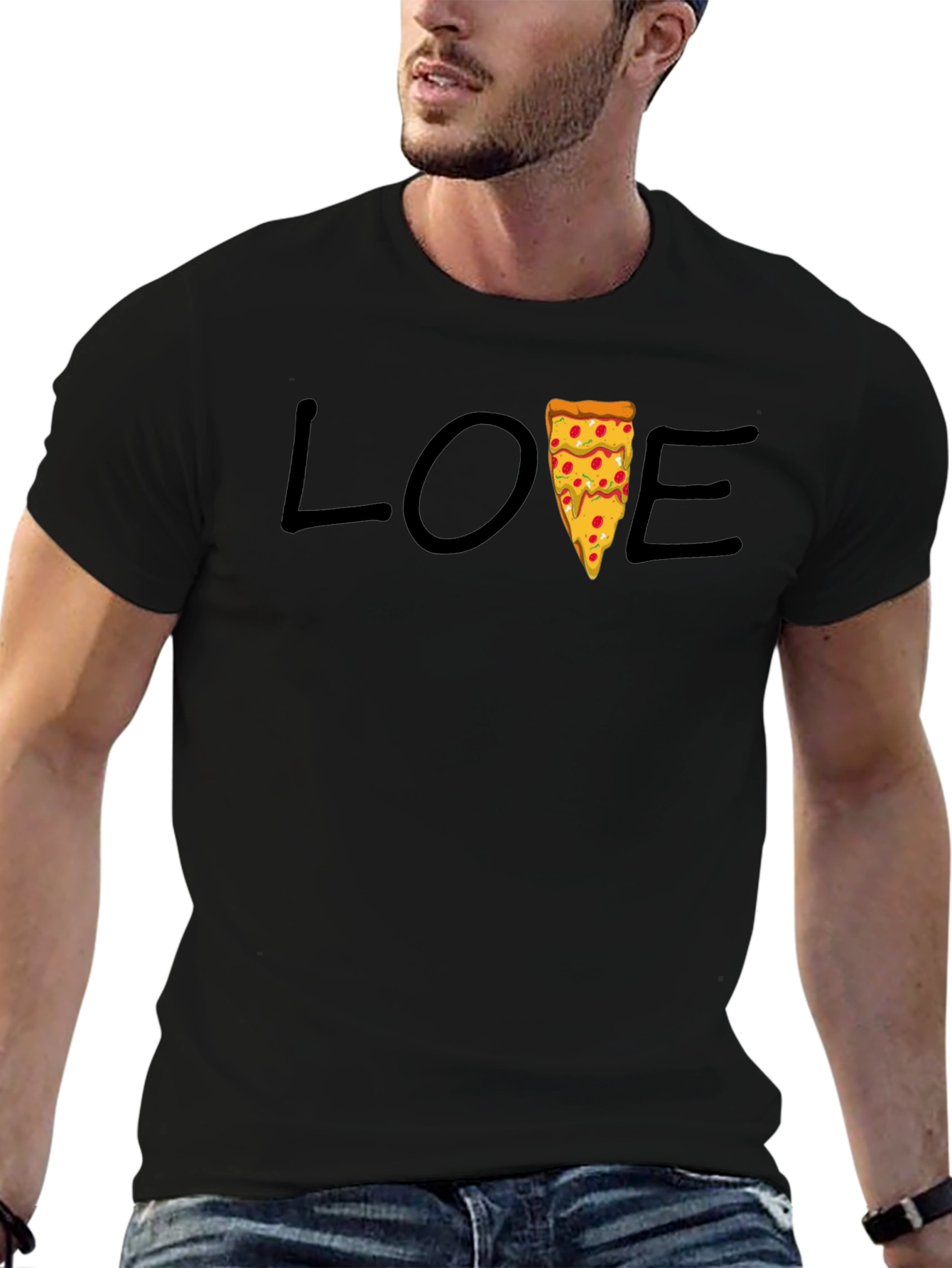 Love Pizza Graphic Tee - Casual Black T-Shirt