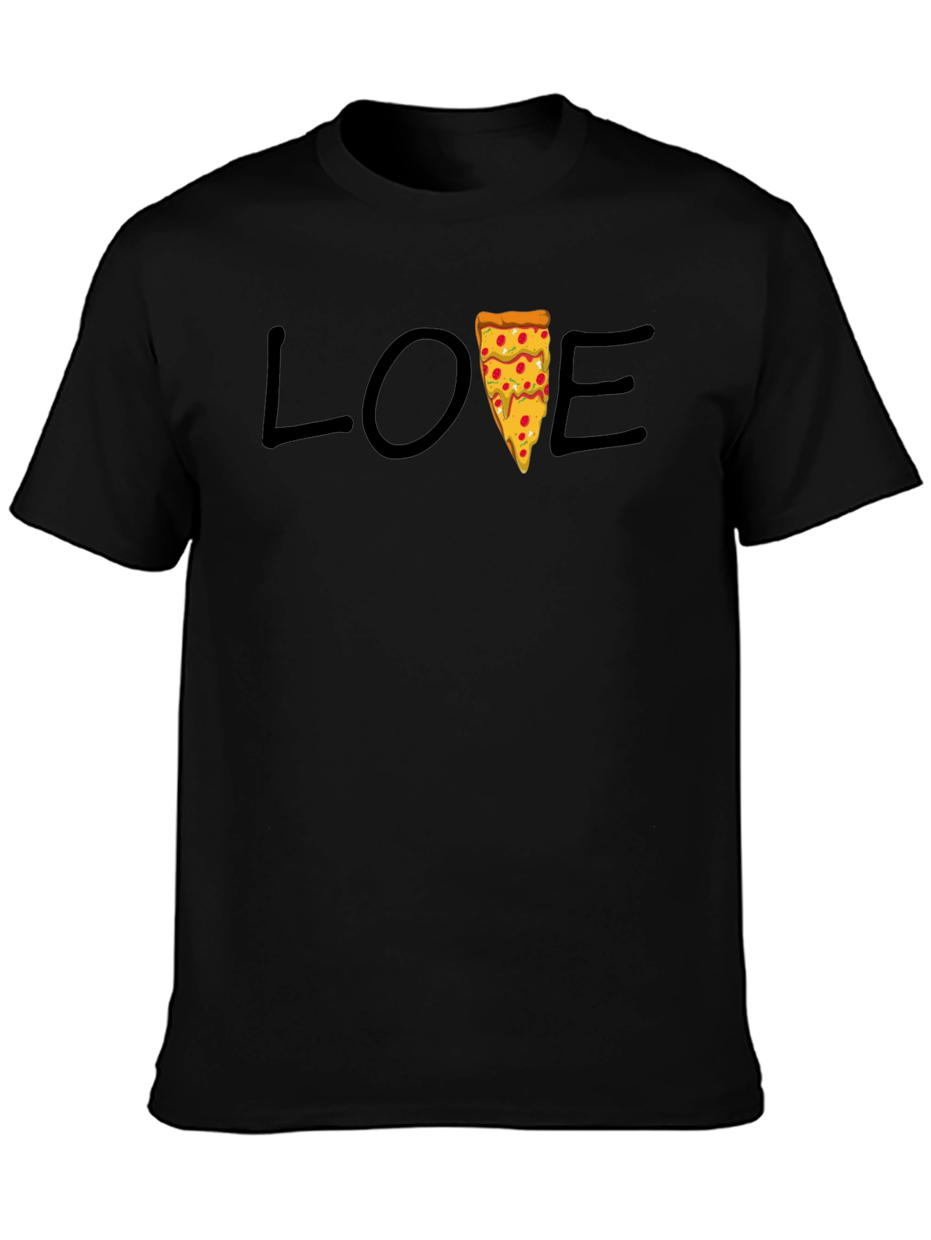 Love Pizza Graphic Tee - Casual Black T-Shirt