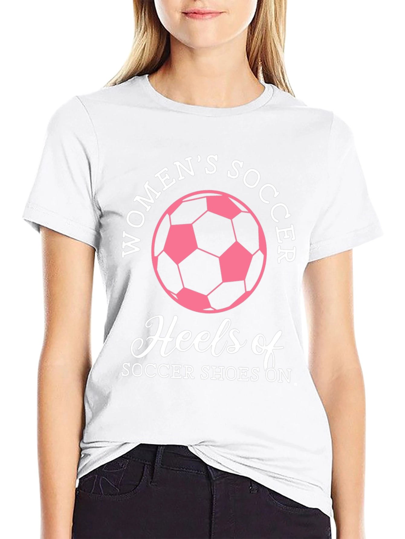 Womens Soccer Heels Graphic T-Shirt