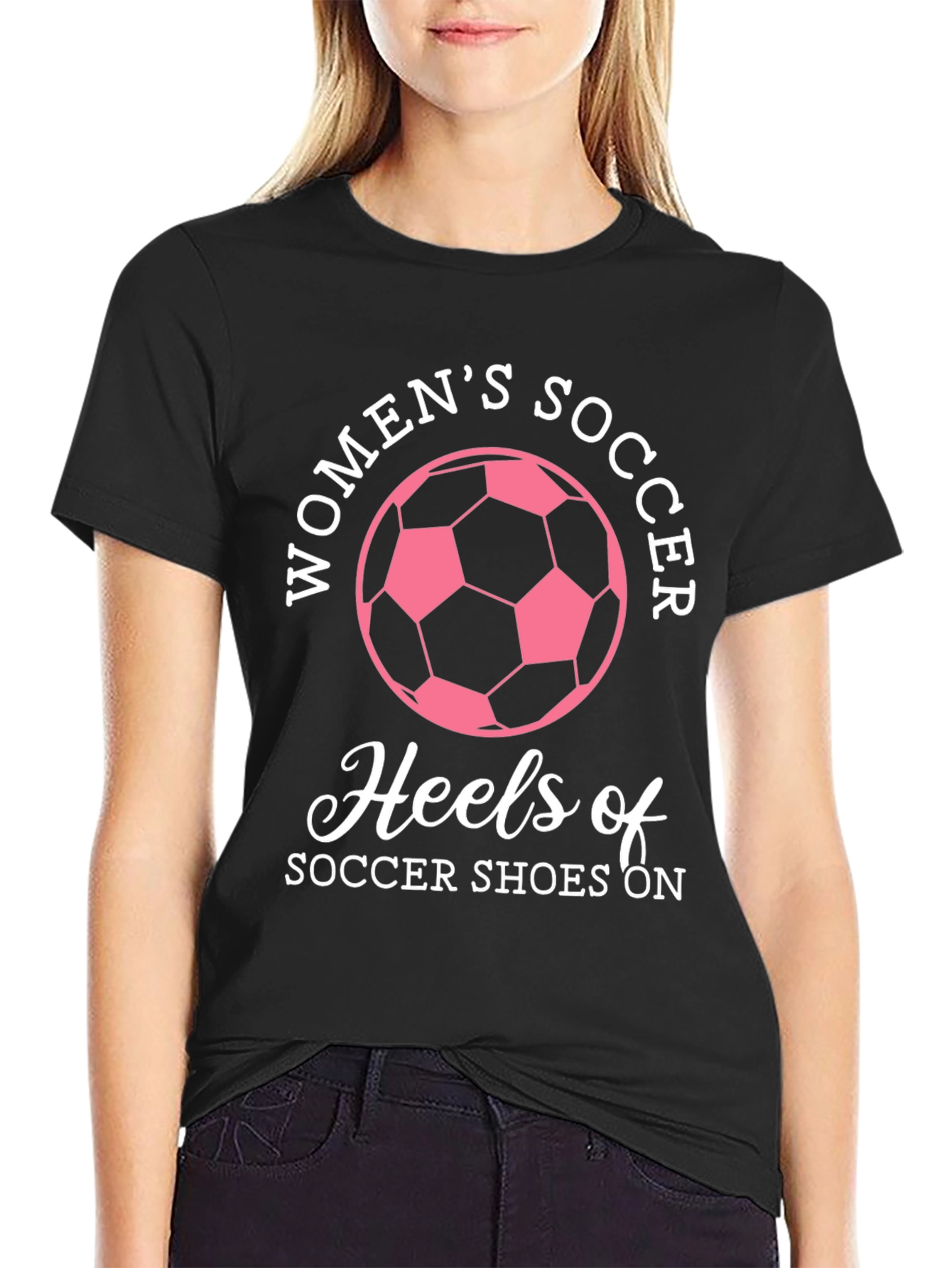 Womens Soccer Heels Graphic T-Shirt