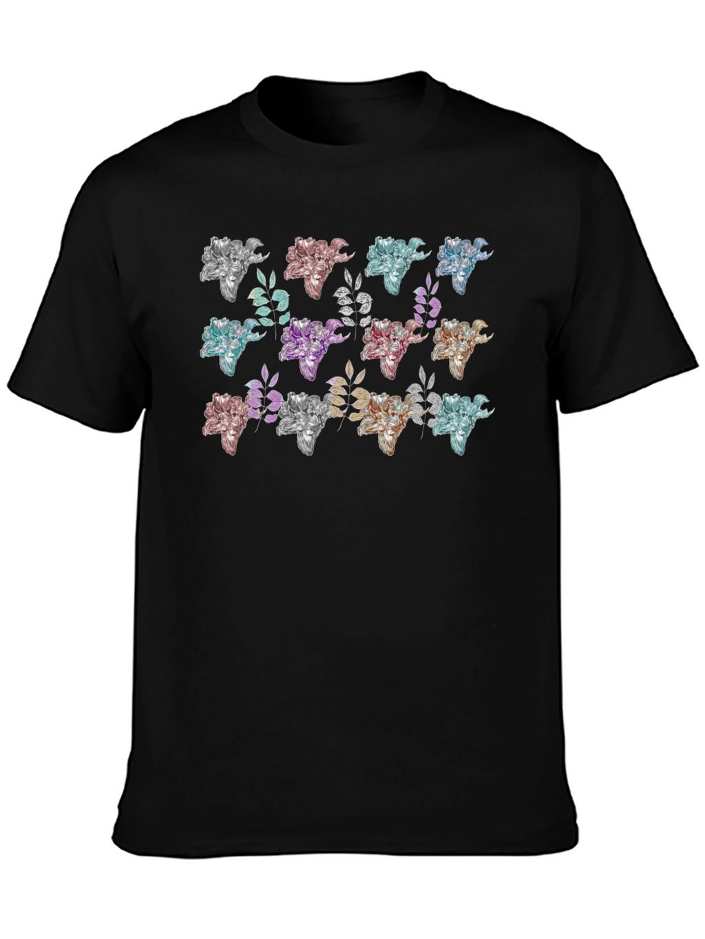 Floral Pattern Black T-Shirt for Men
