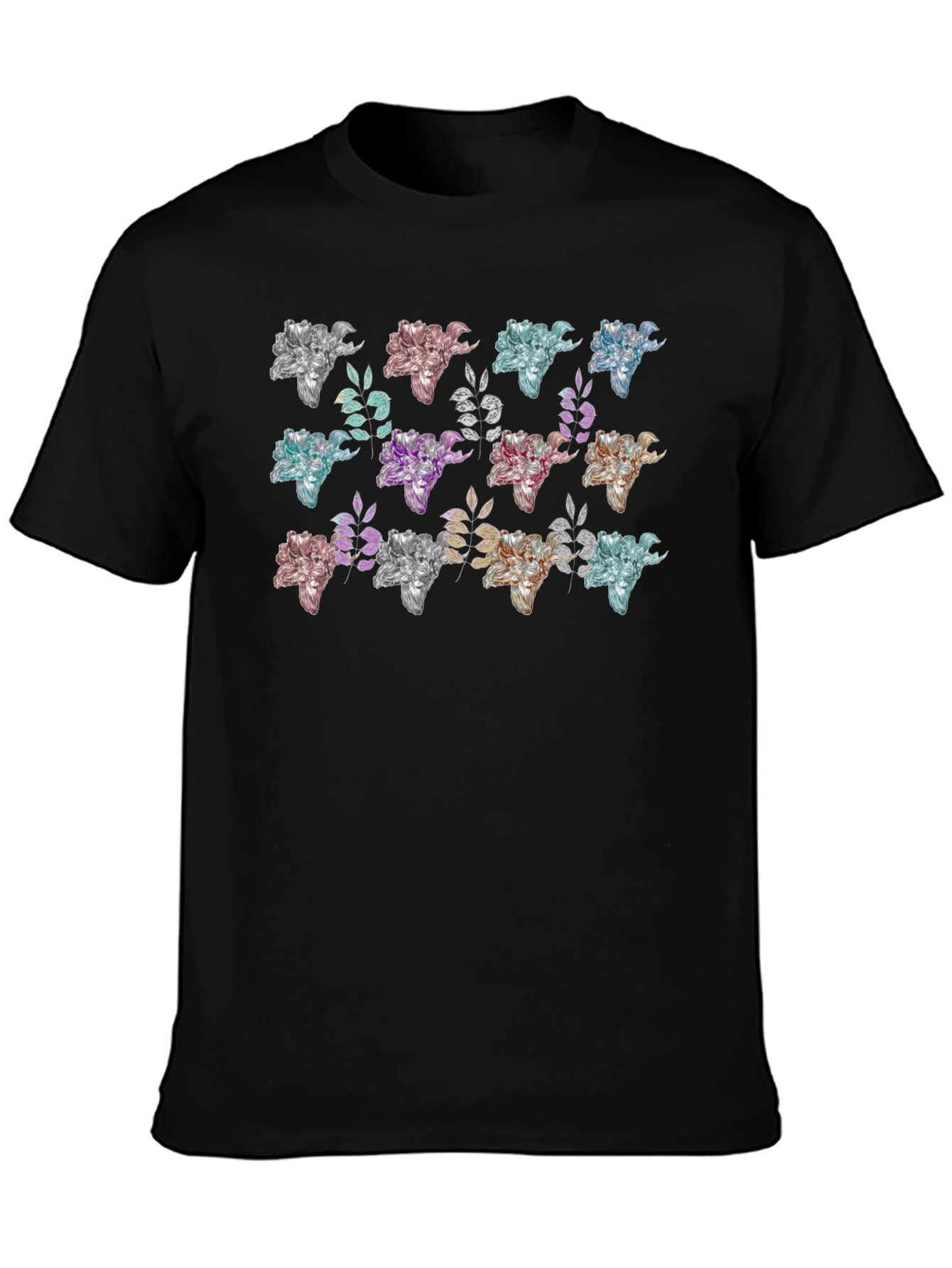Floral Pattern Black T-Shirt for Men