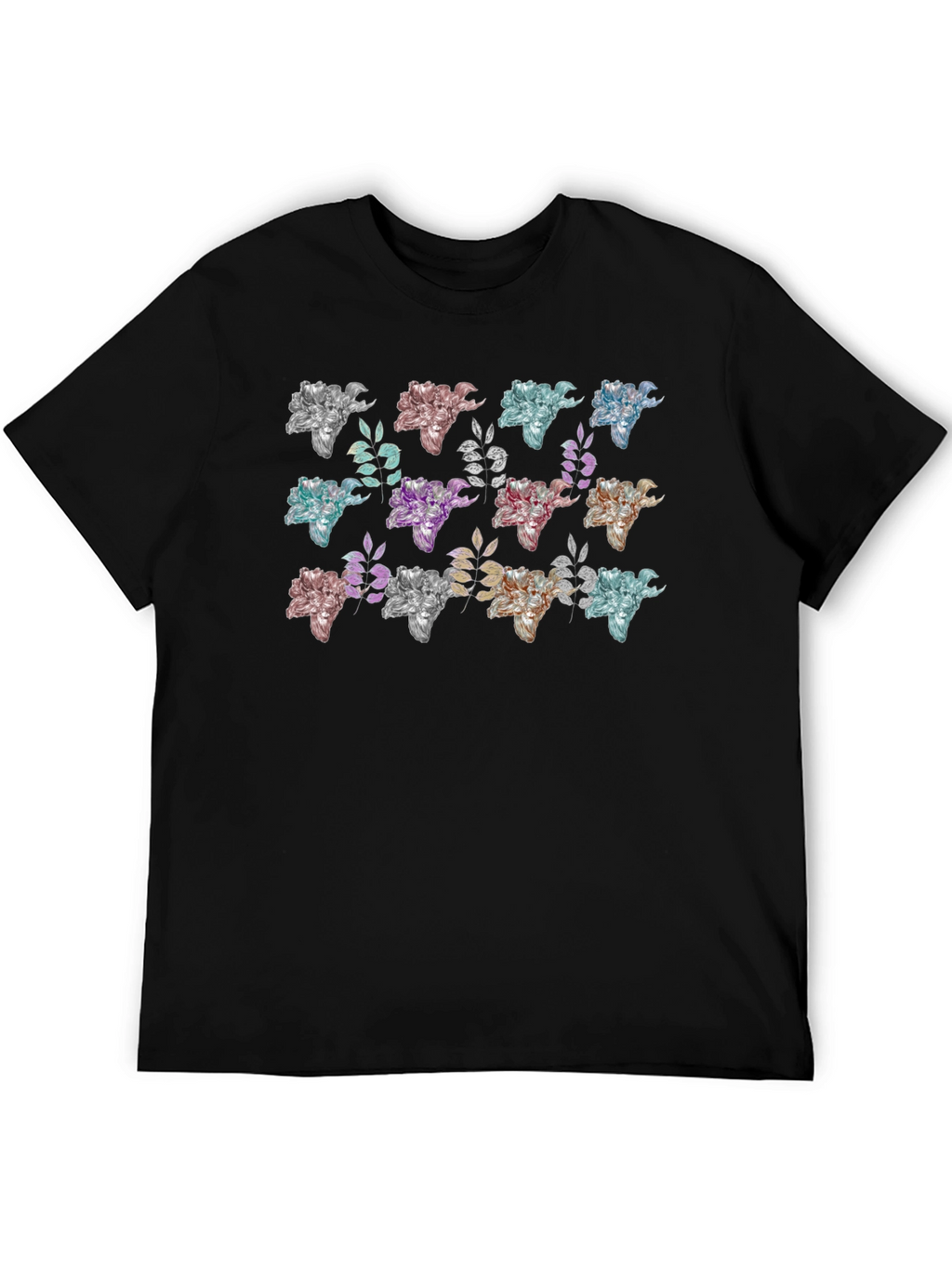 Floral Pattern Black T-Shirt for Men