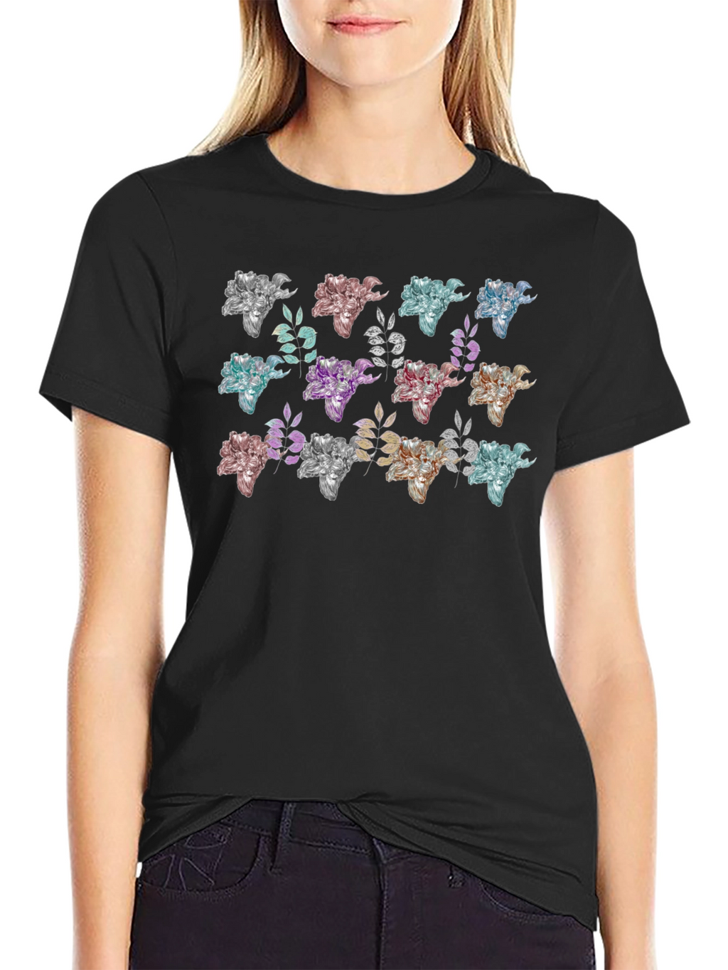 Floral Pattern Black T-Shirt for Men