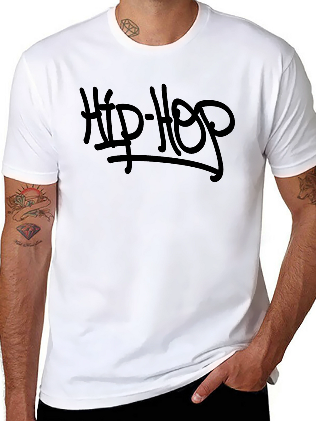 Hip Hop Graphic T-Shirt - Black Crew Neck Tee