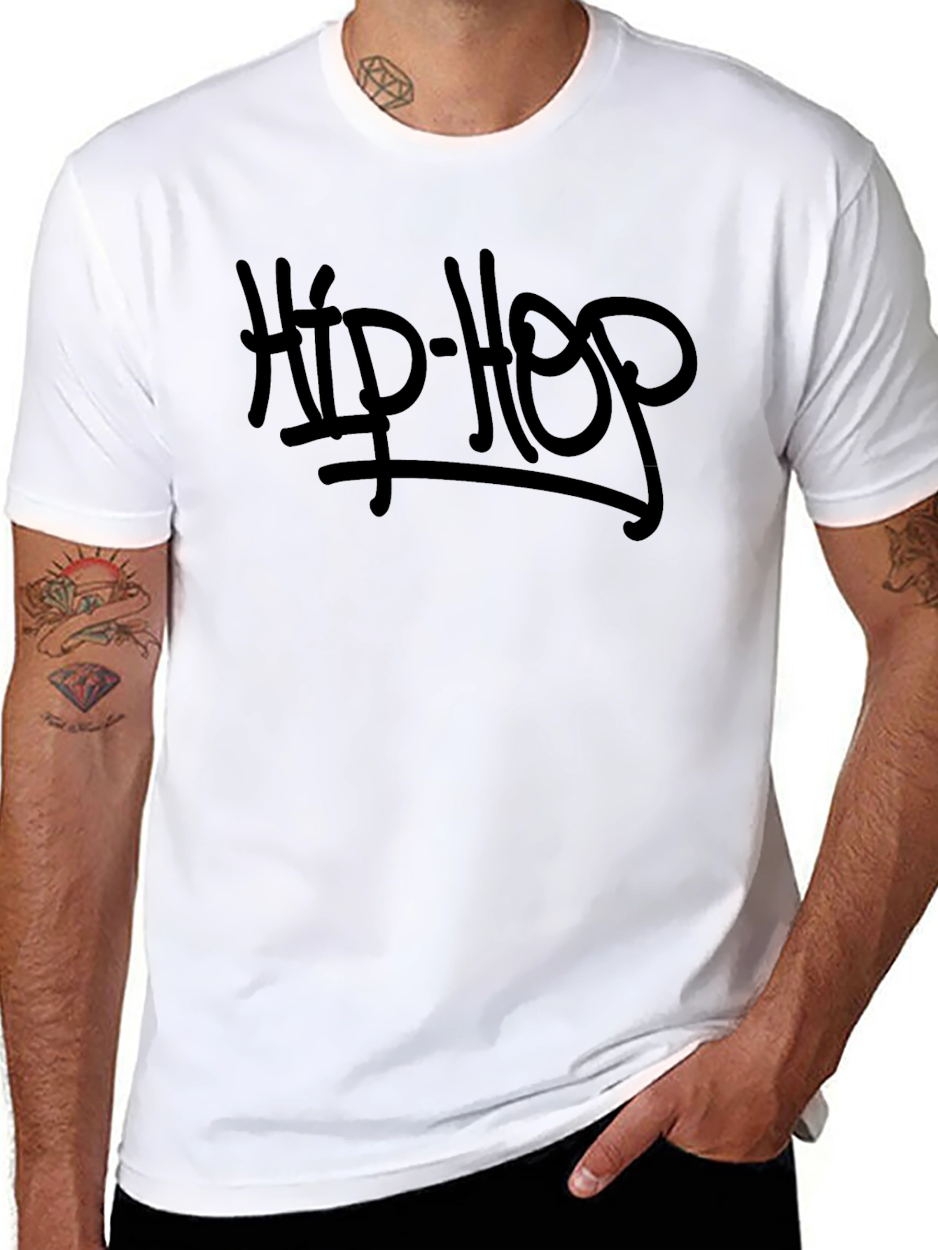 Hip Hop Graphic T-Shirt - Black Crew Neck Tee