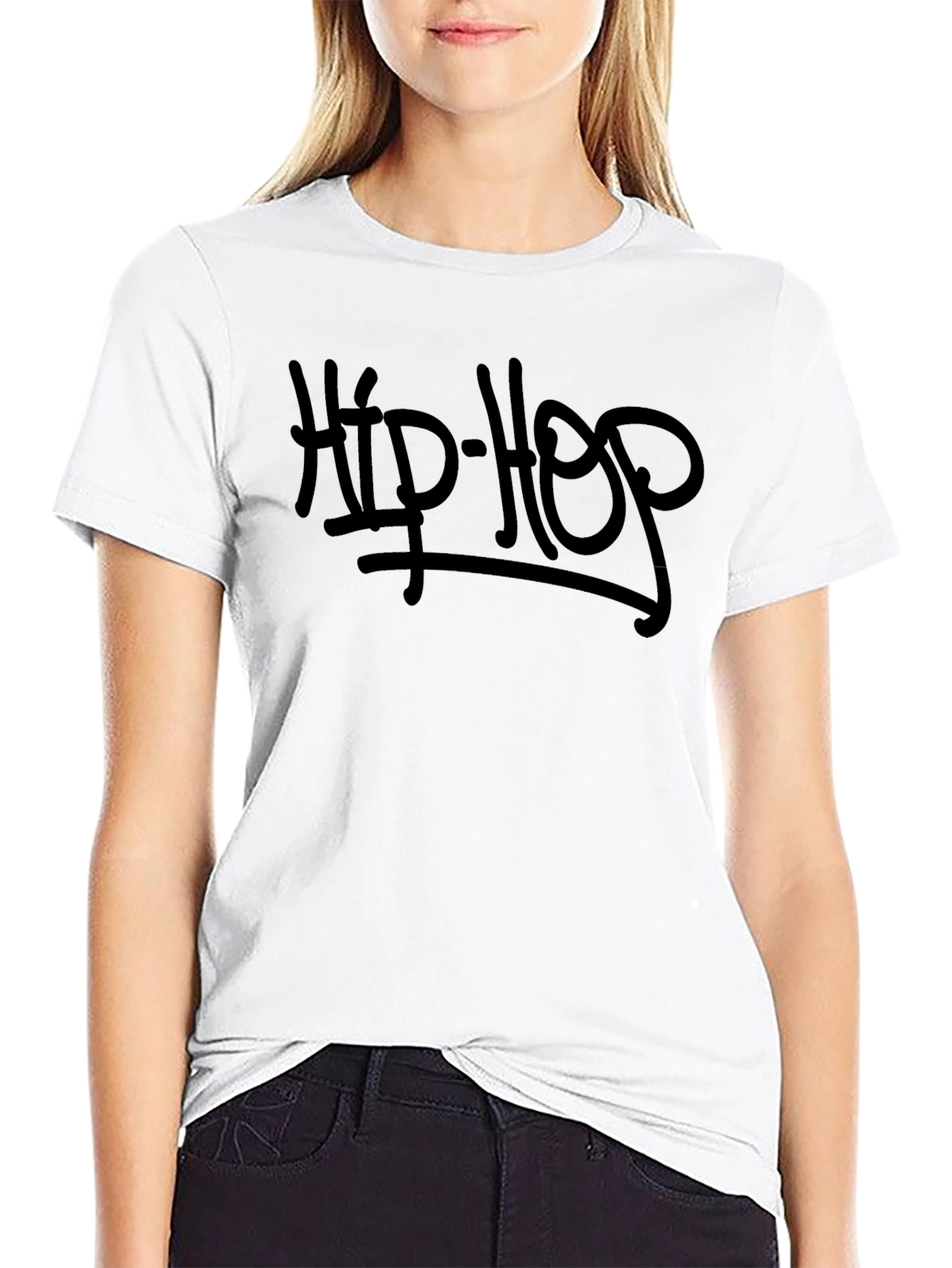 Hip Hop Graphic T-Shirt - Black Crew Neck Tee