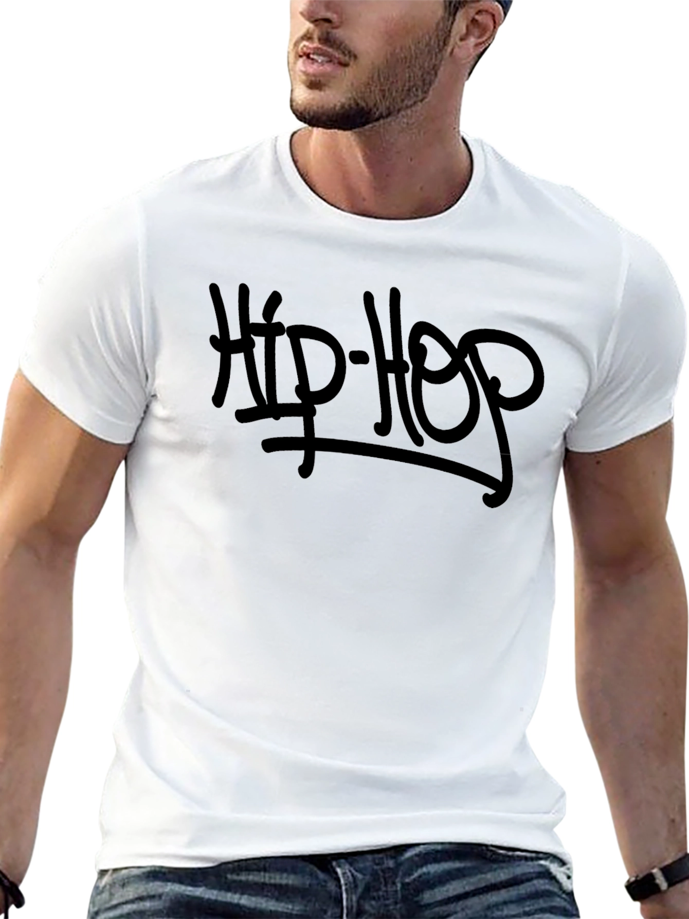 Hip Hop Graphic T-Shirt - Black Crew Neck Tee