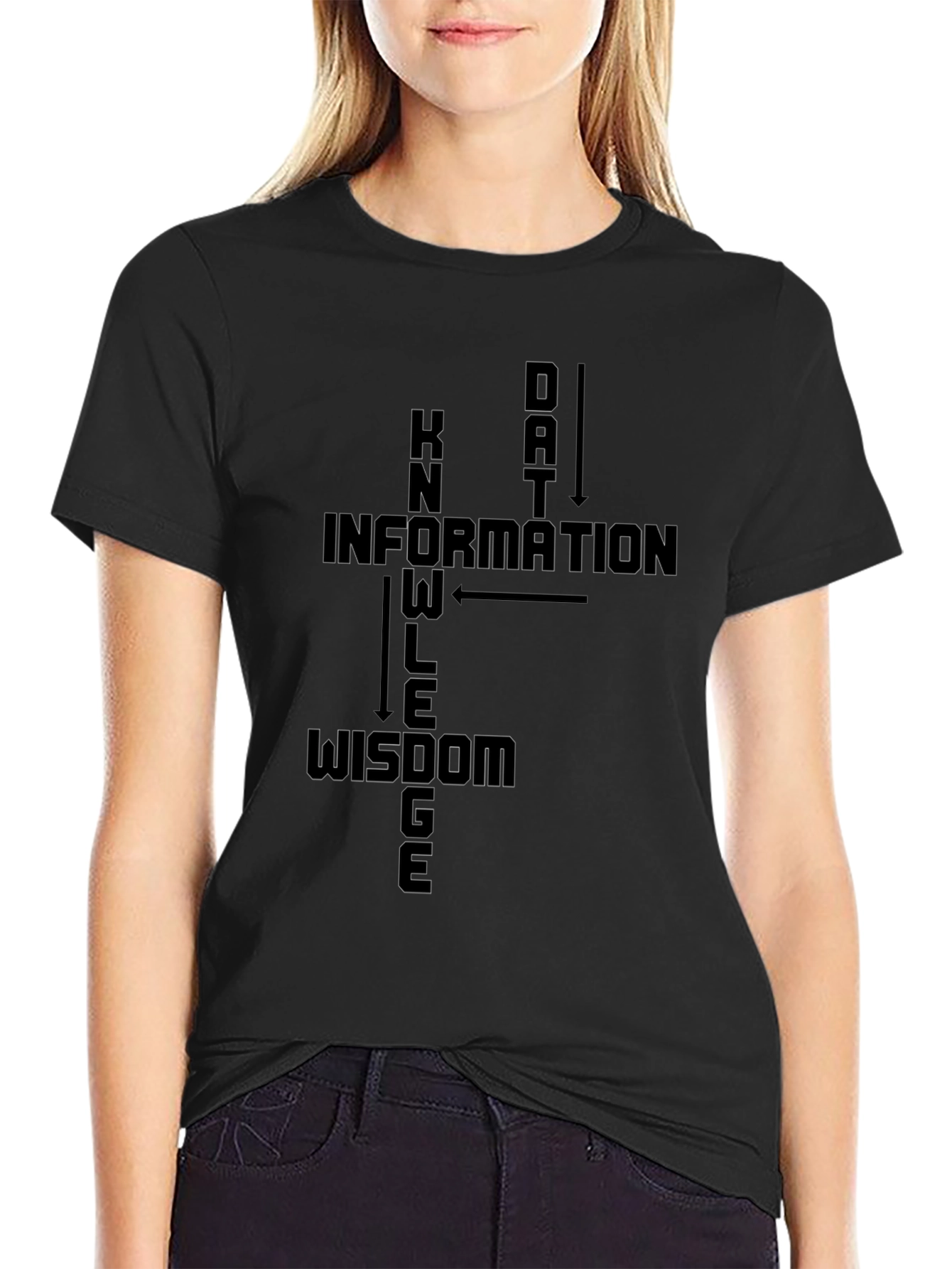 Data Knowledge Wisdom Black Graphic T-Shirt