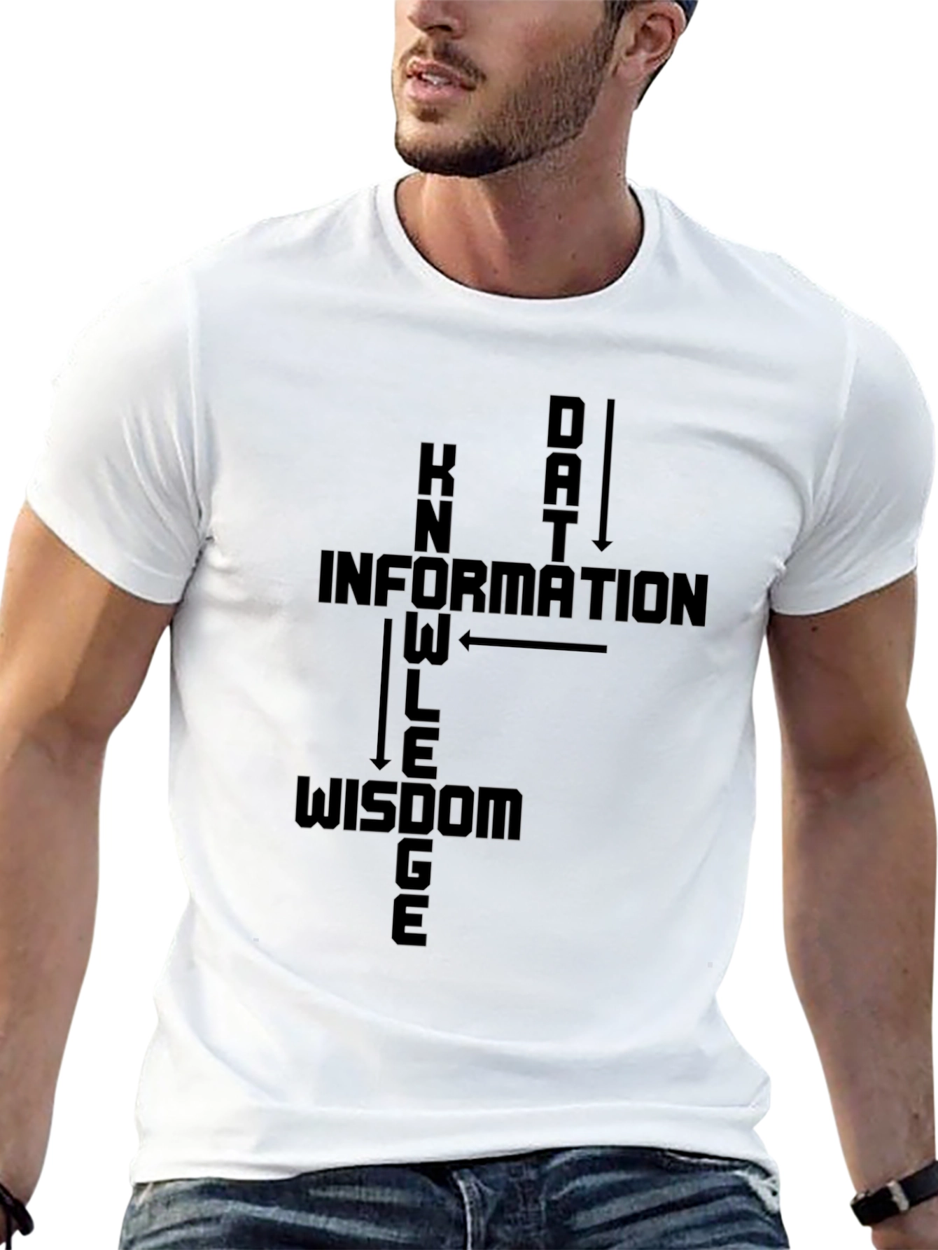 Data Knowledge Wisdom Black Graphic T-Shirt