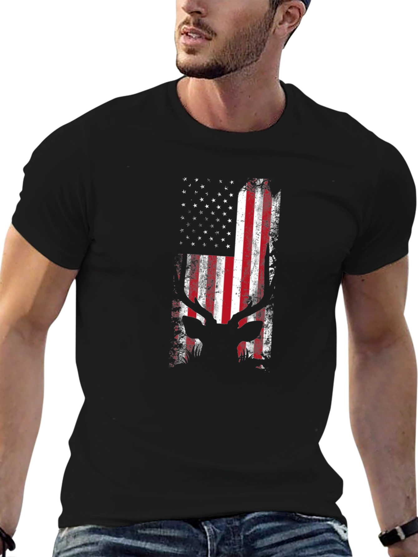 American Flag Deer Silhouette T-Shirt