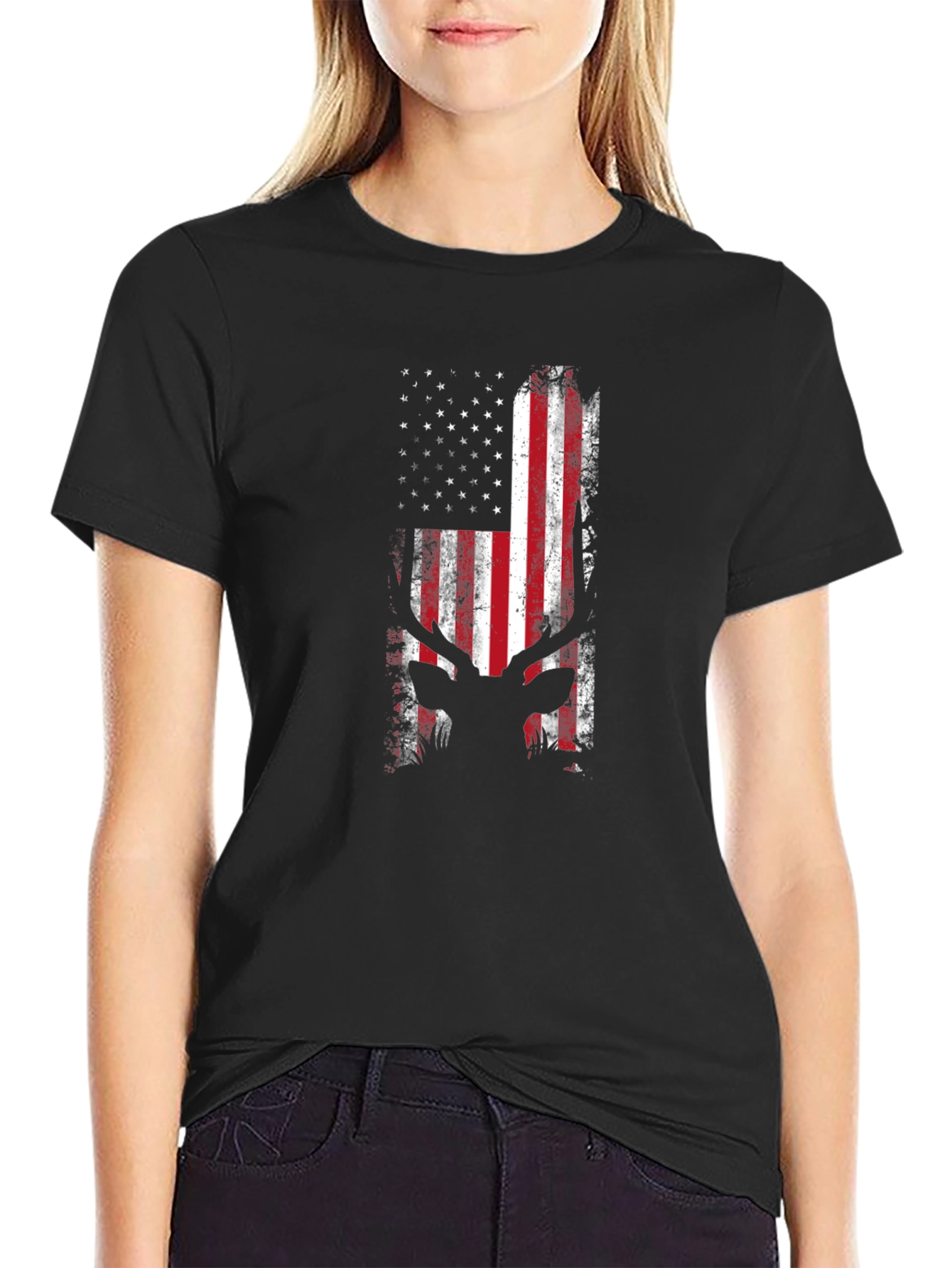 American Flag Deer Silhouette T-Shirt