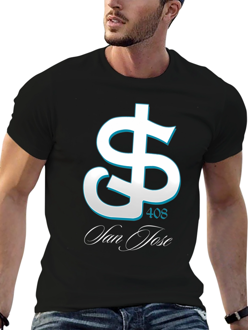 San Jose 408 Dollar Sign Black T-Shirt
