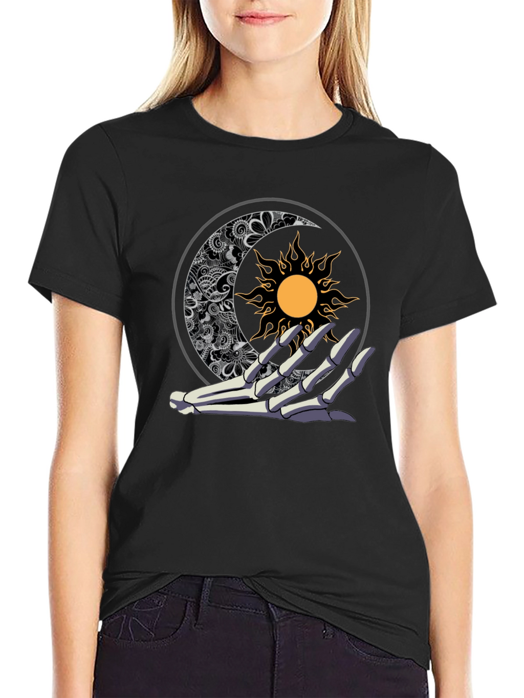 Sun & Moon Skeleton Hand Graphic Tee