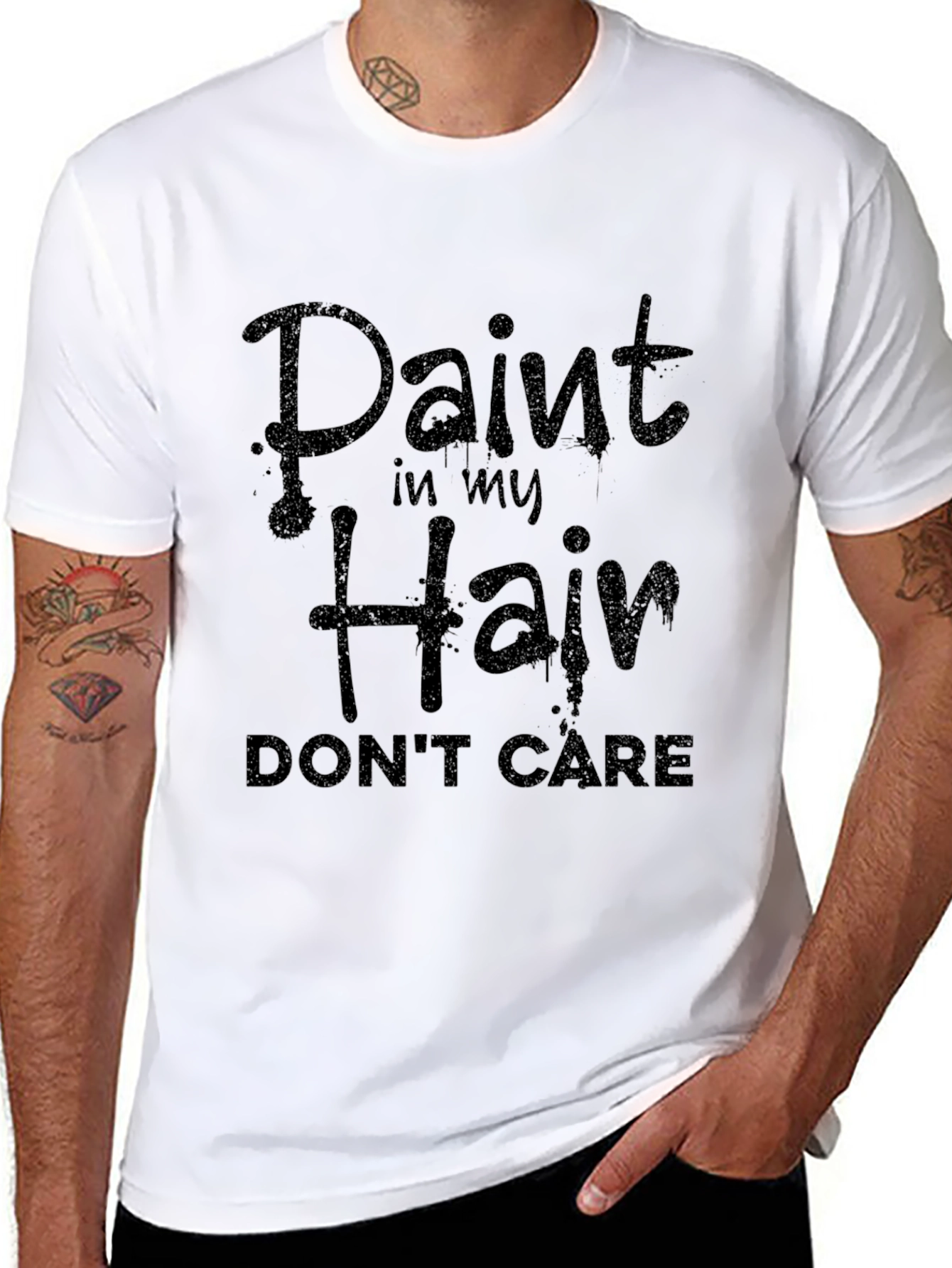 Paint in My Hair Dont Care Black Graphic Tee