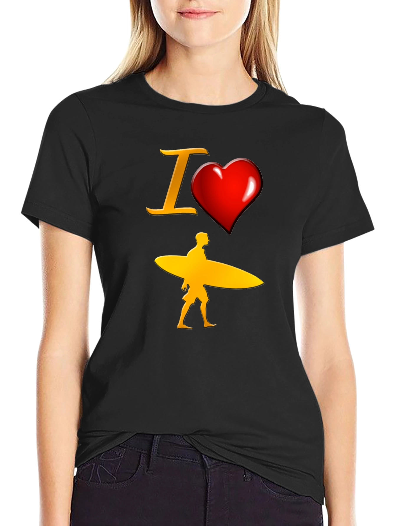 I Heart Surfing Black Tee