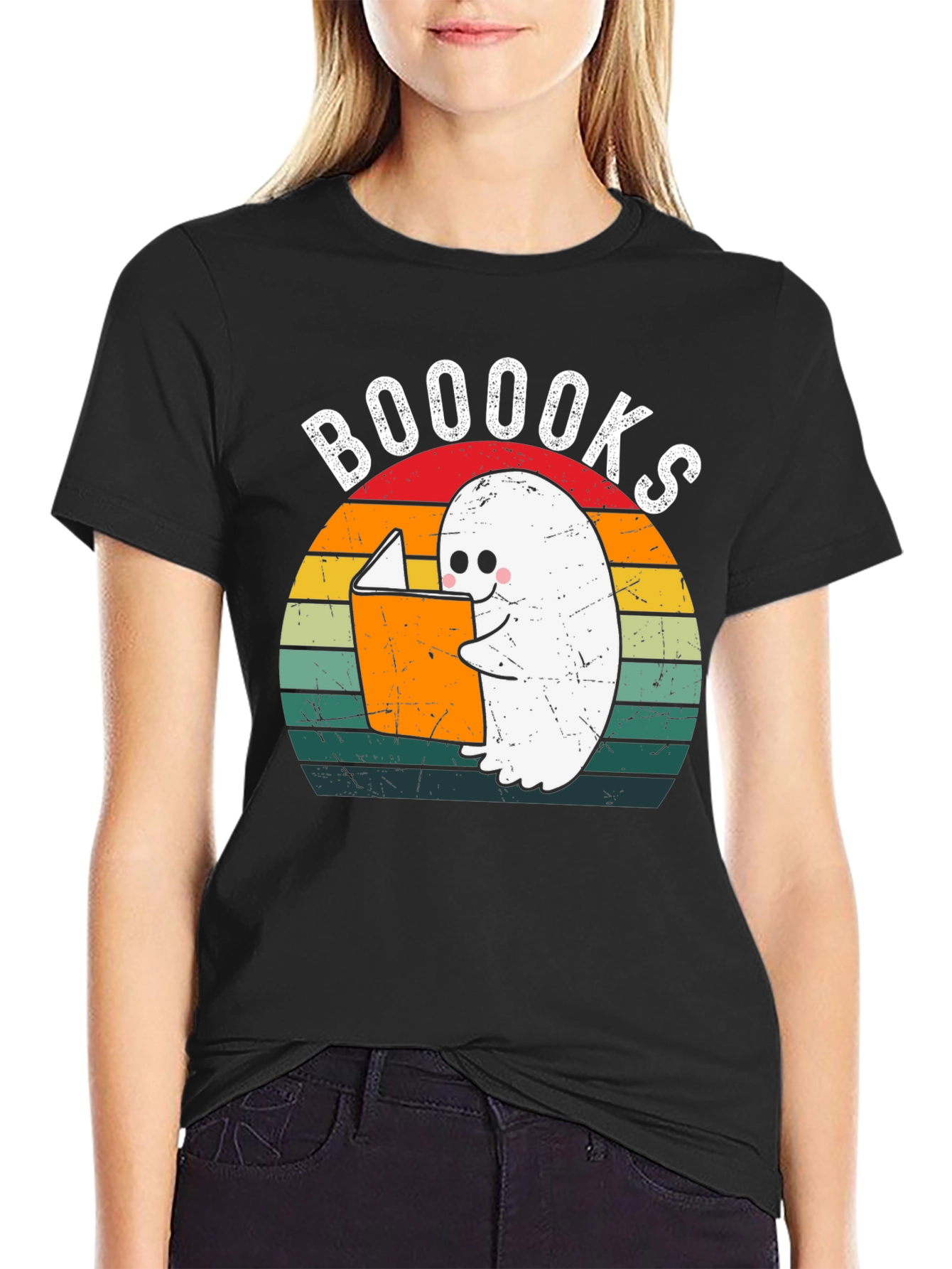 Booooks Ghost Reading T-Shirt | Halloween Book Lover Tee