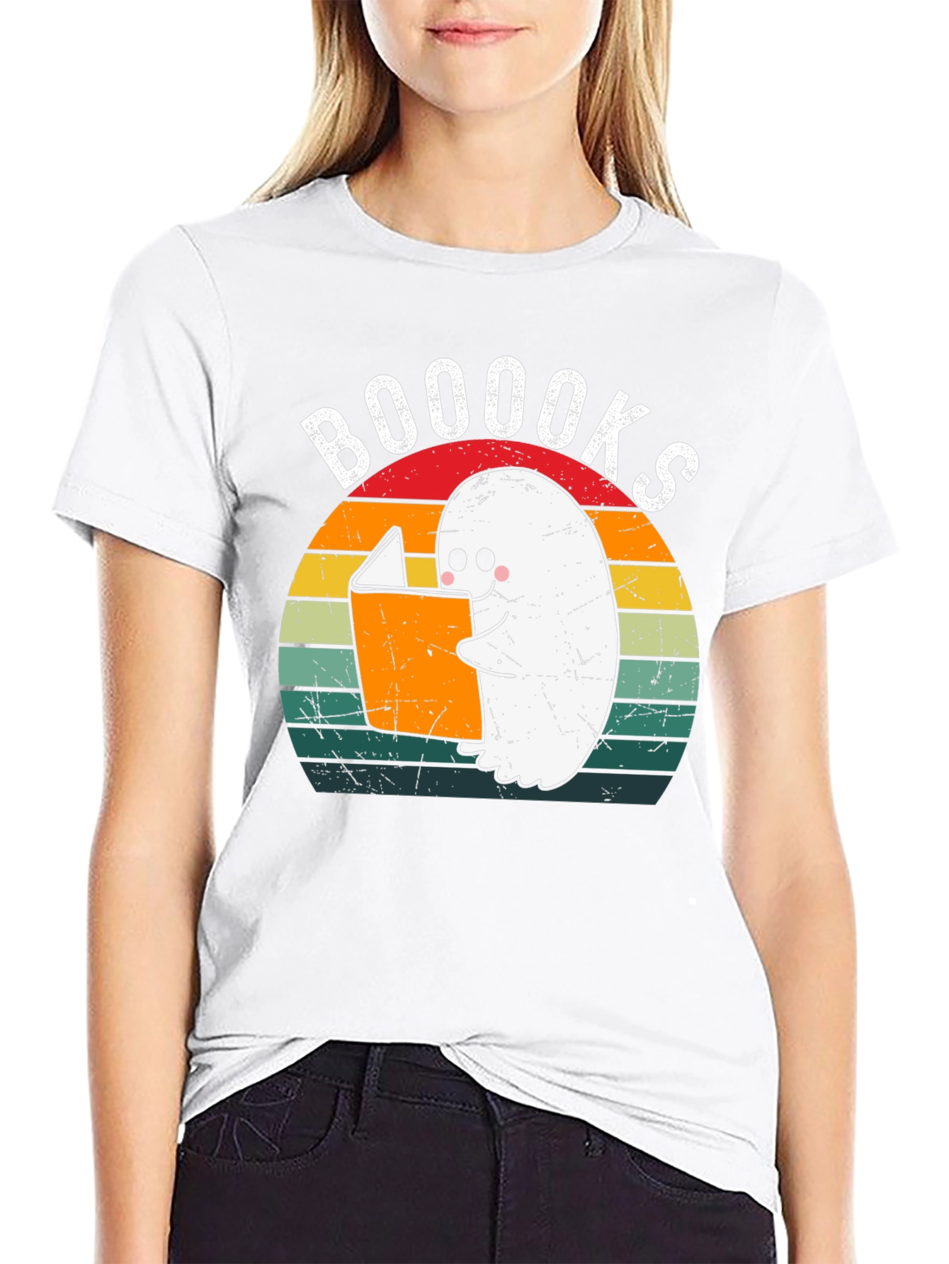 Booooks Ghost Reading T-Shirt | Halloween Book Lover Tee