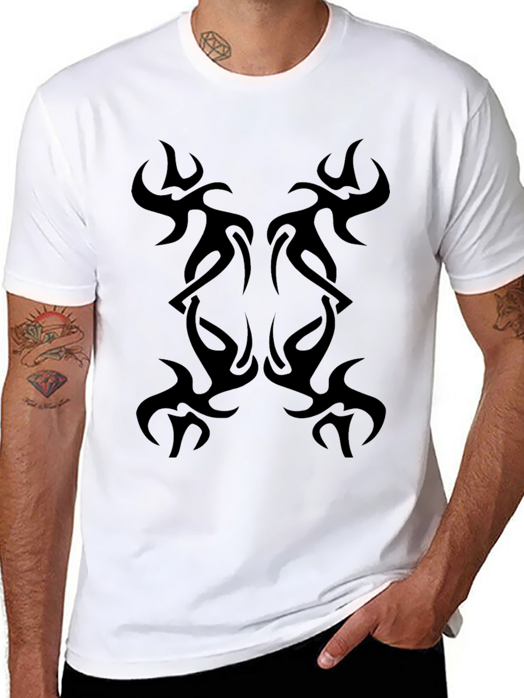 Tribal Tattoo Print Black T-Shirt