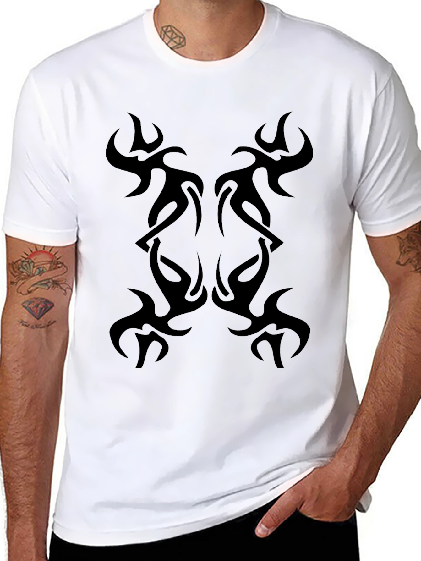 Tribal Tattoo Print Black T-Shirt