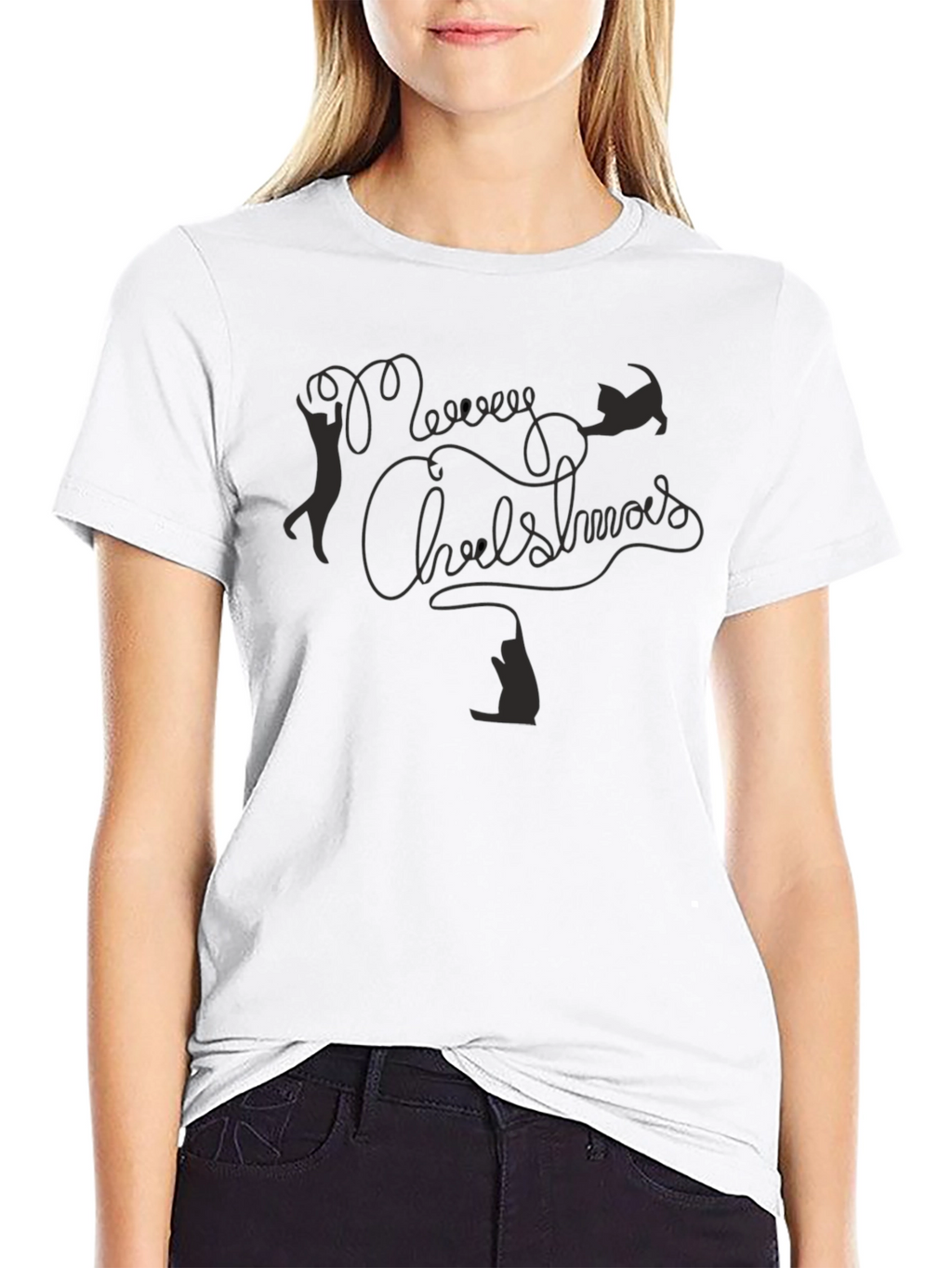 Merry Chrishmas Cat T-Shirt - Black