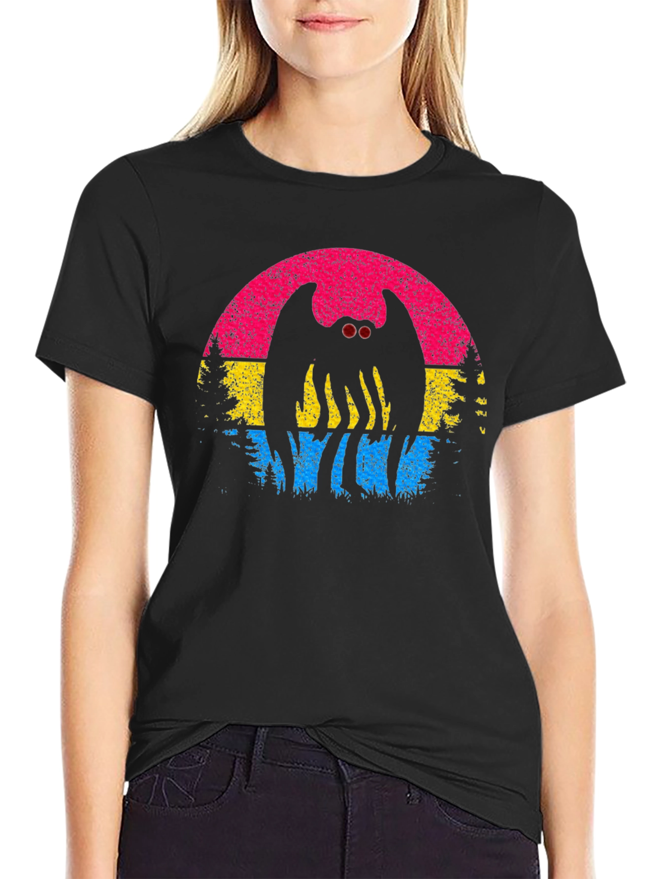 Mothman Pansexual Pride T-Shirt - Cryptid Sunset Tee