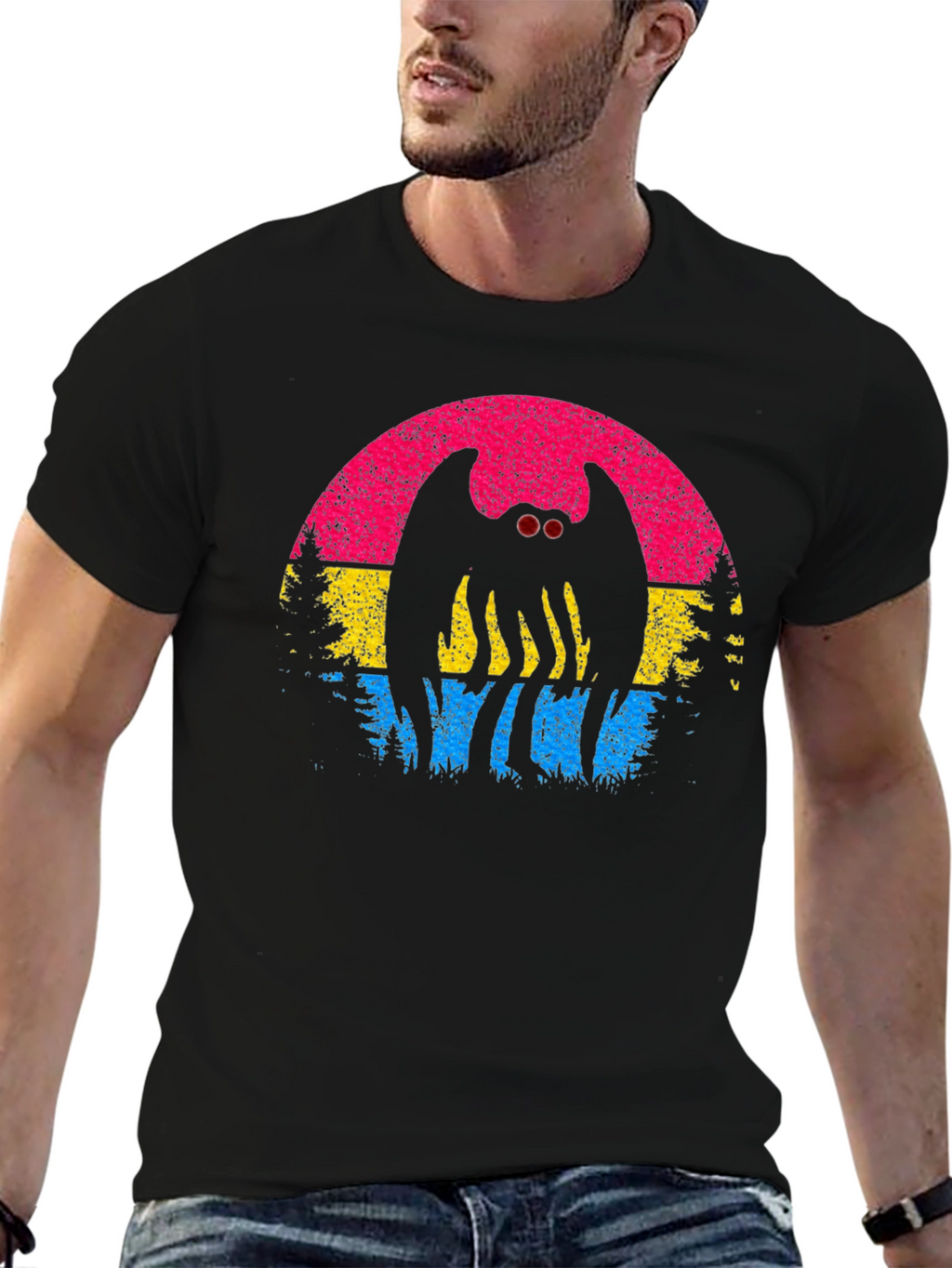 Mothman Pansexual Pride T-Shirt - Cryptid Sunset Tee