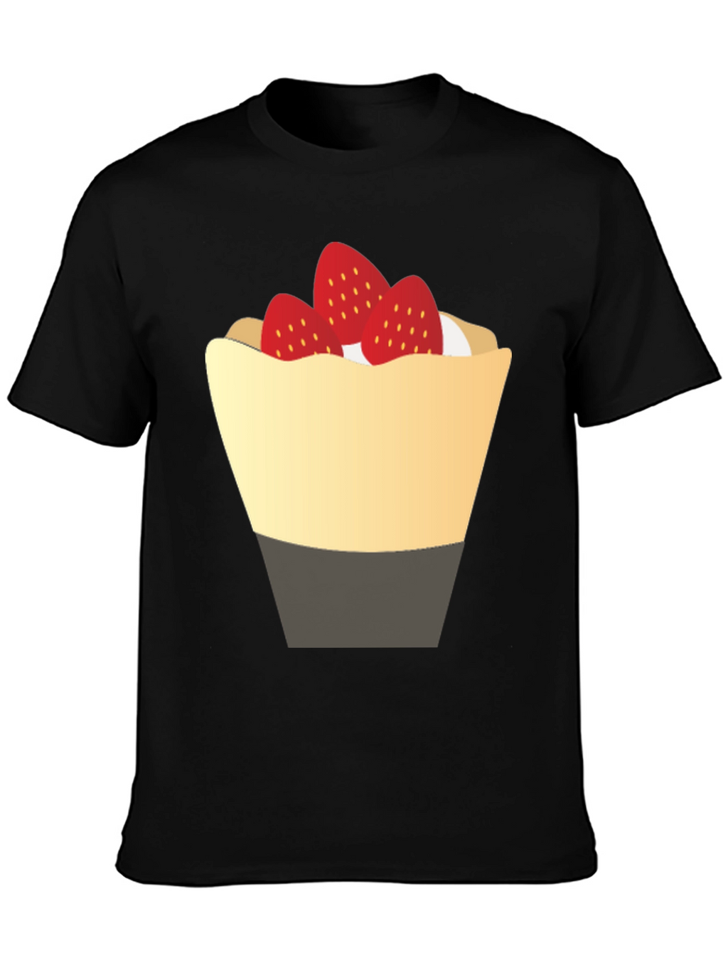 Strawberry Dessert Graphic Tee - Casual Black T-Shirt